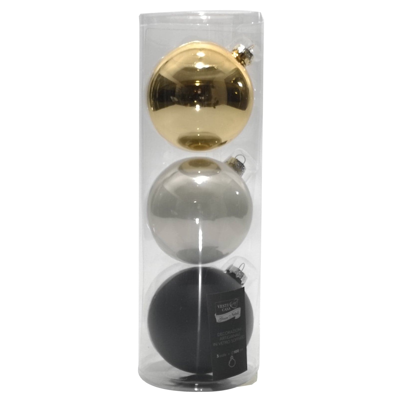 Palline in vetro "Mix Oro Nero Bianco" tinta unita per albero di Natale - 3