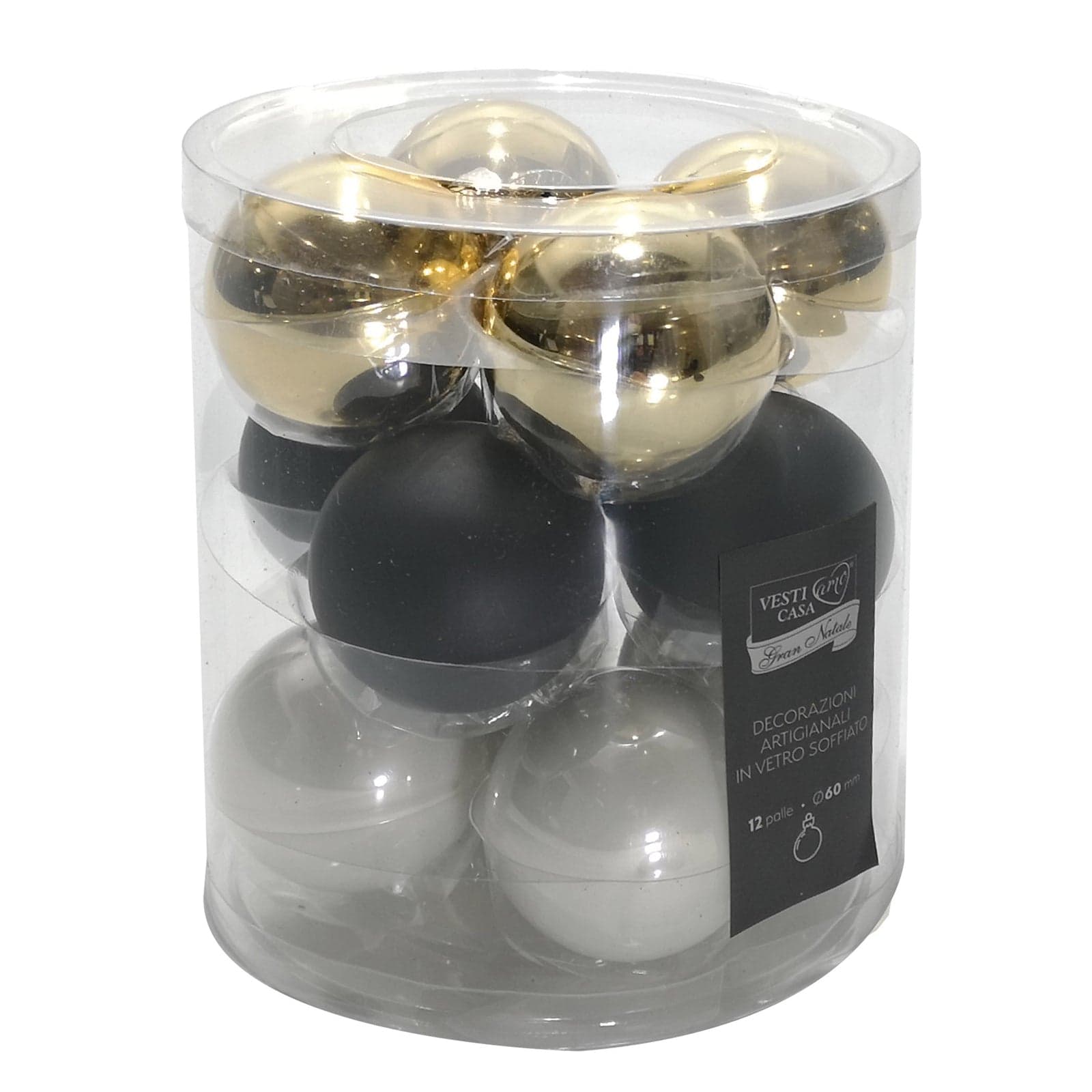 Palline in vetro "Mix Oro Nero Bianco" tinta unita per albero di Natale - 4