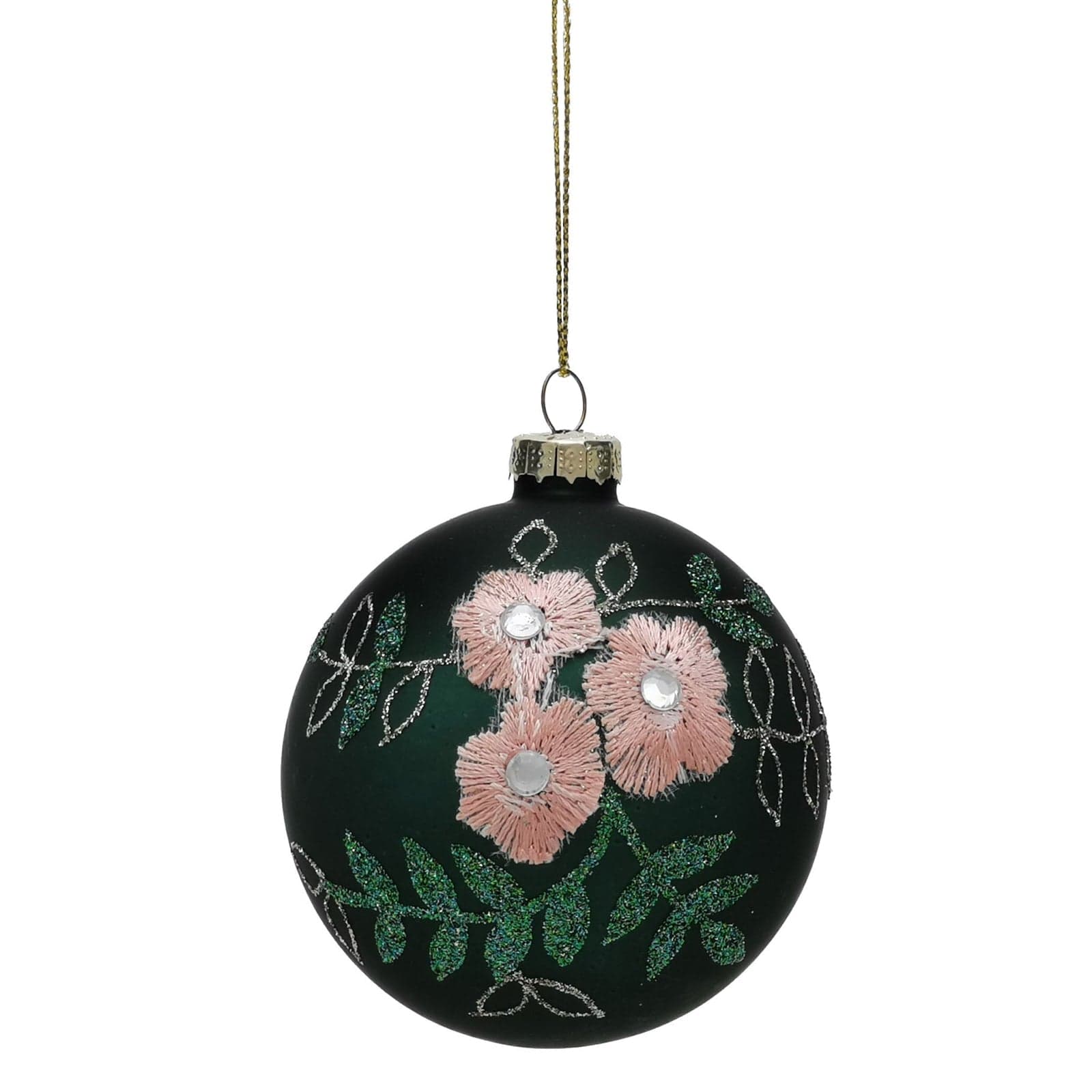 Palline in vetro "Con Fiori Verde" per albero di Natale moderno ed elegante 9 sfere da ø 10 cm - 2