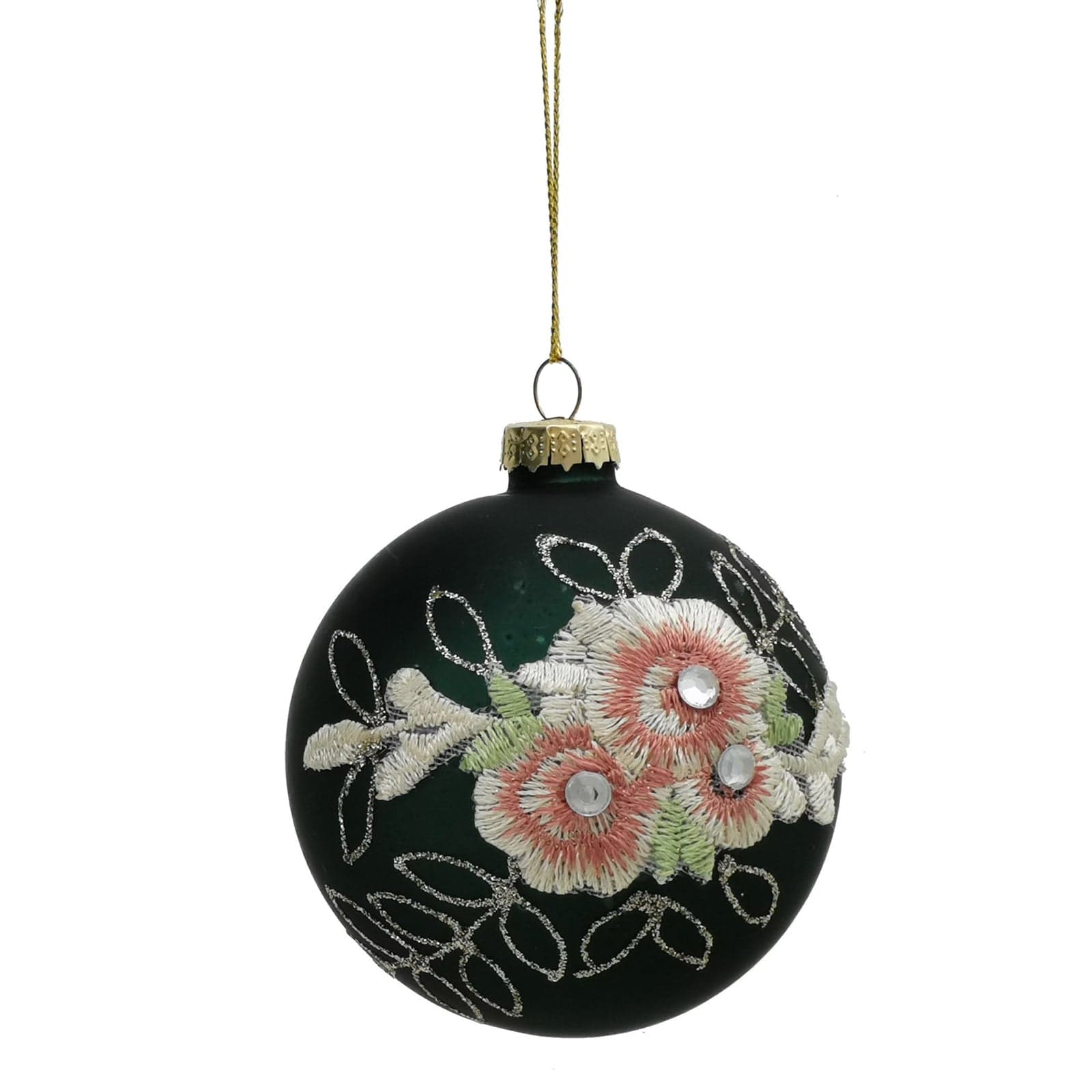 Palline in vetro "Con Fiori Verde" per albero di Natale moderno ed elegante 9 sfere da ø 10 cm - 3