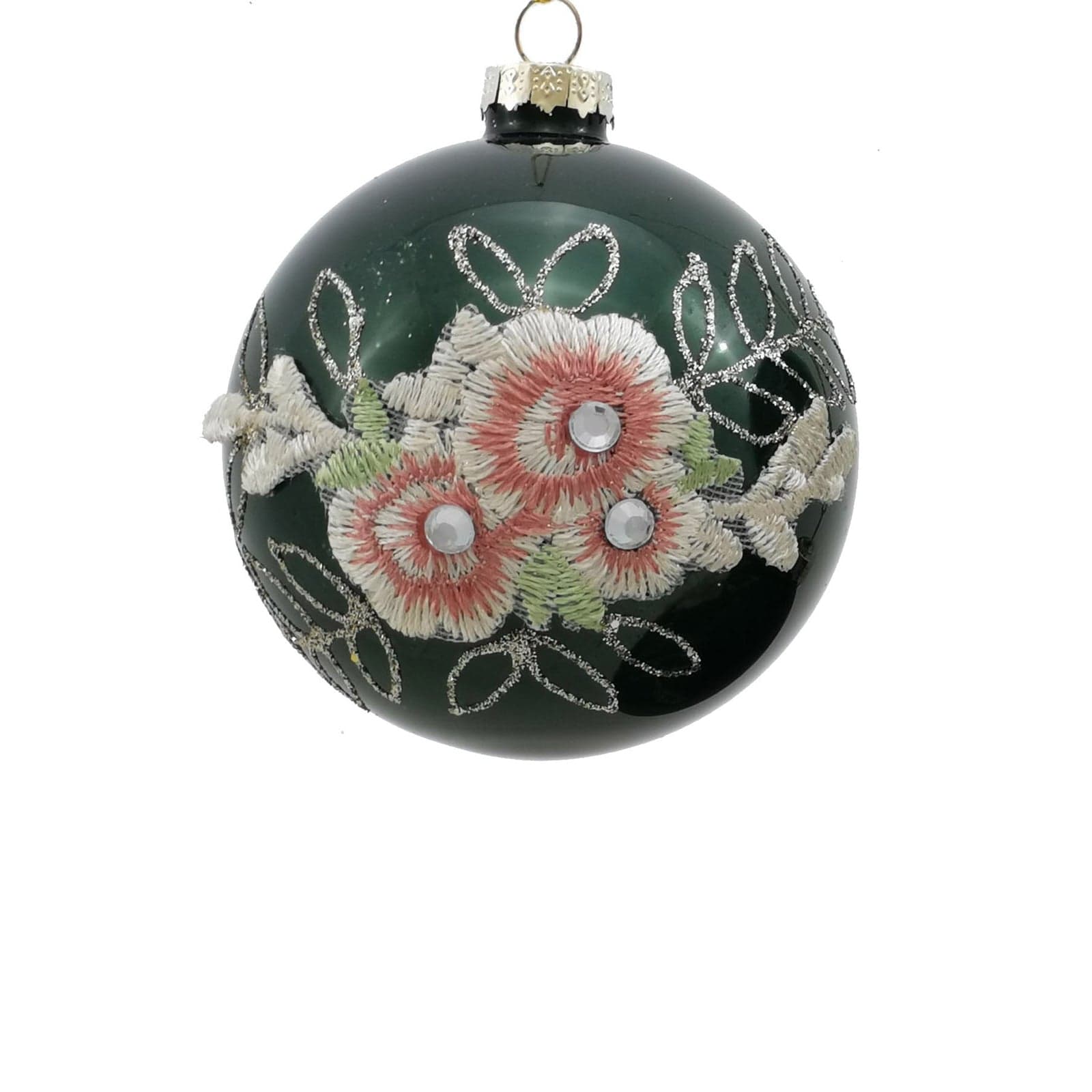 Palline in vetro "Con Fiori Verde" per albero di Natale moderno ed elegante 9 sfere da ø 10 cm - 4