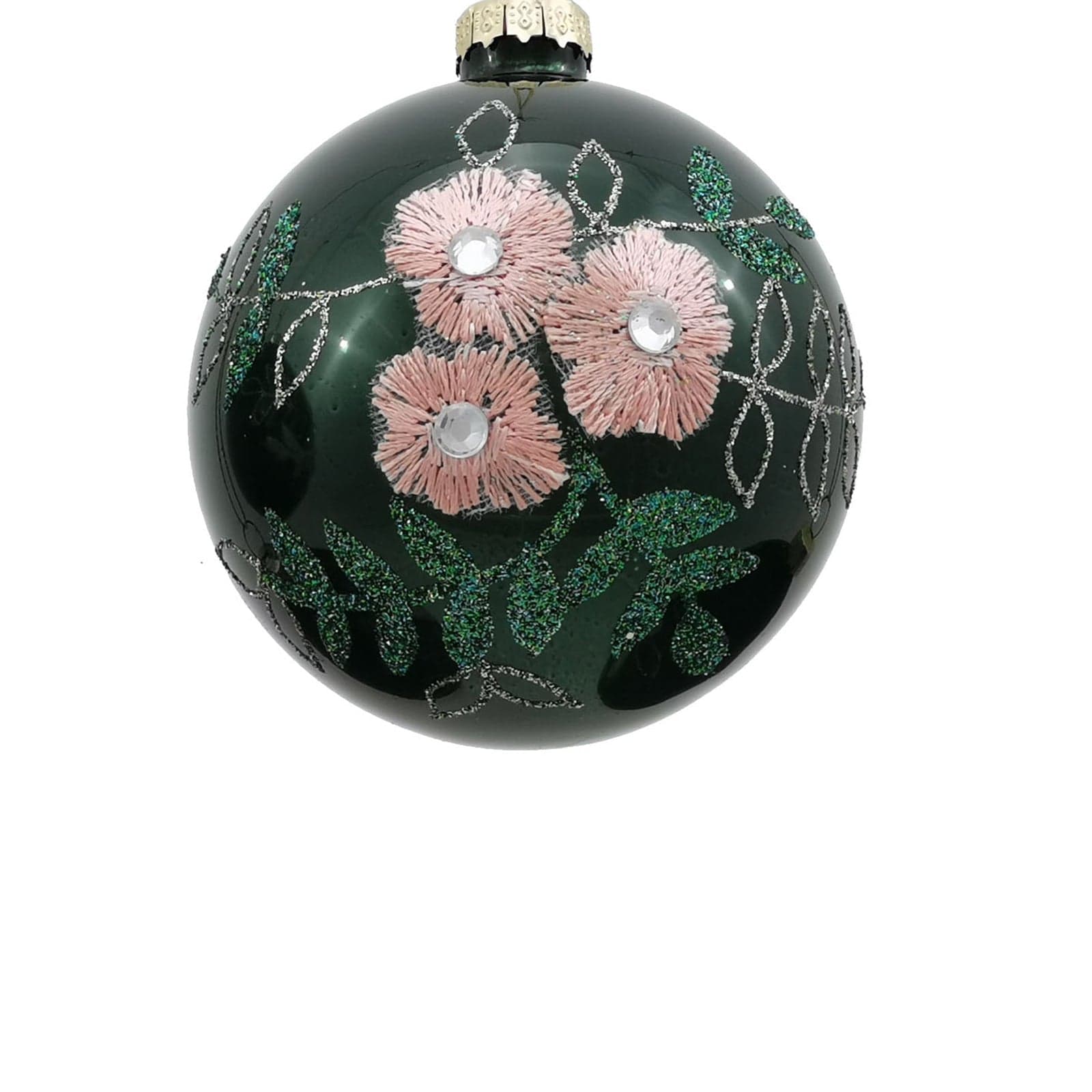 Palline in vetro "Con Fiori Verde" per albero di Natale moderno ed elegante 9 sfere da ø 10 cm - 5