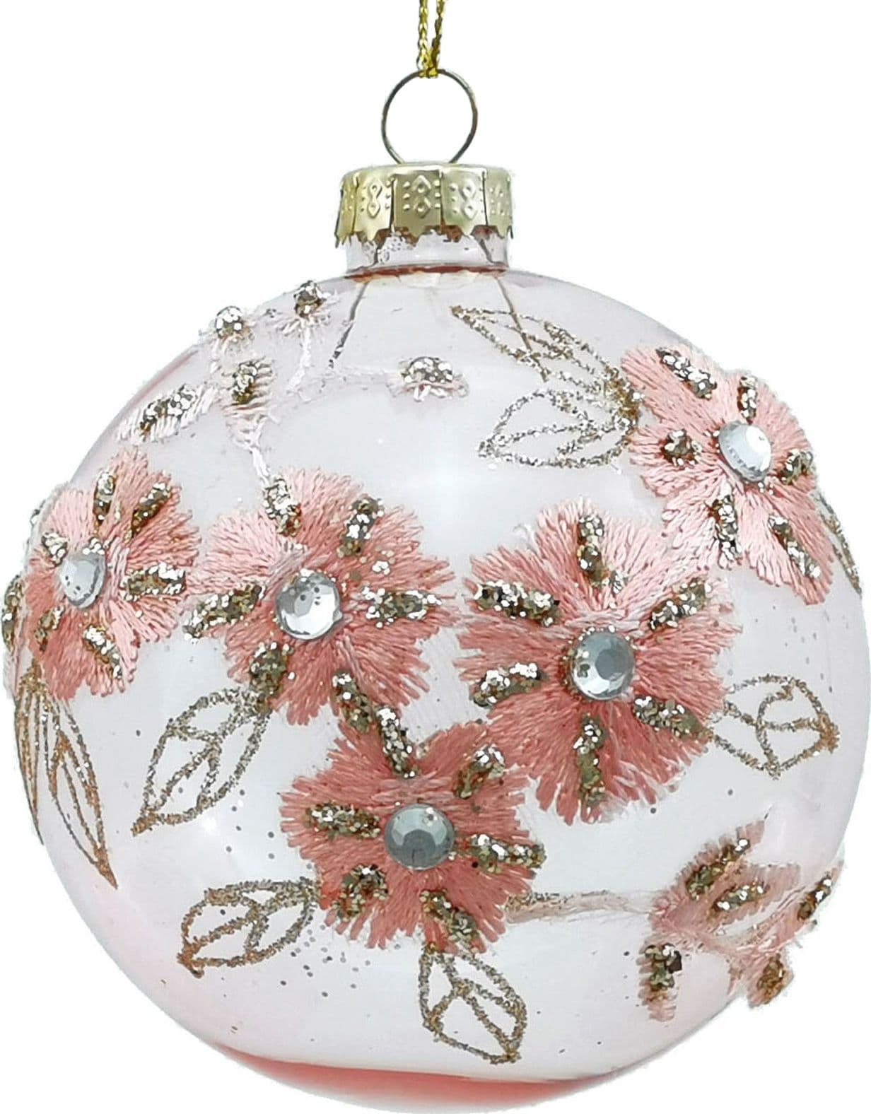 Palline in vetro "Con Fiori Rosa" per albero di Natale moderno ed elegante 9 sfere da ø 10 cm - 3