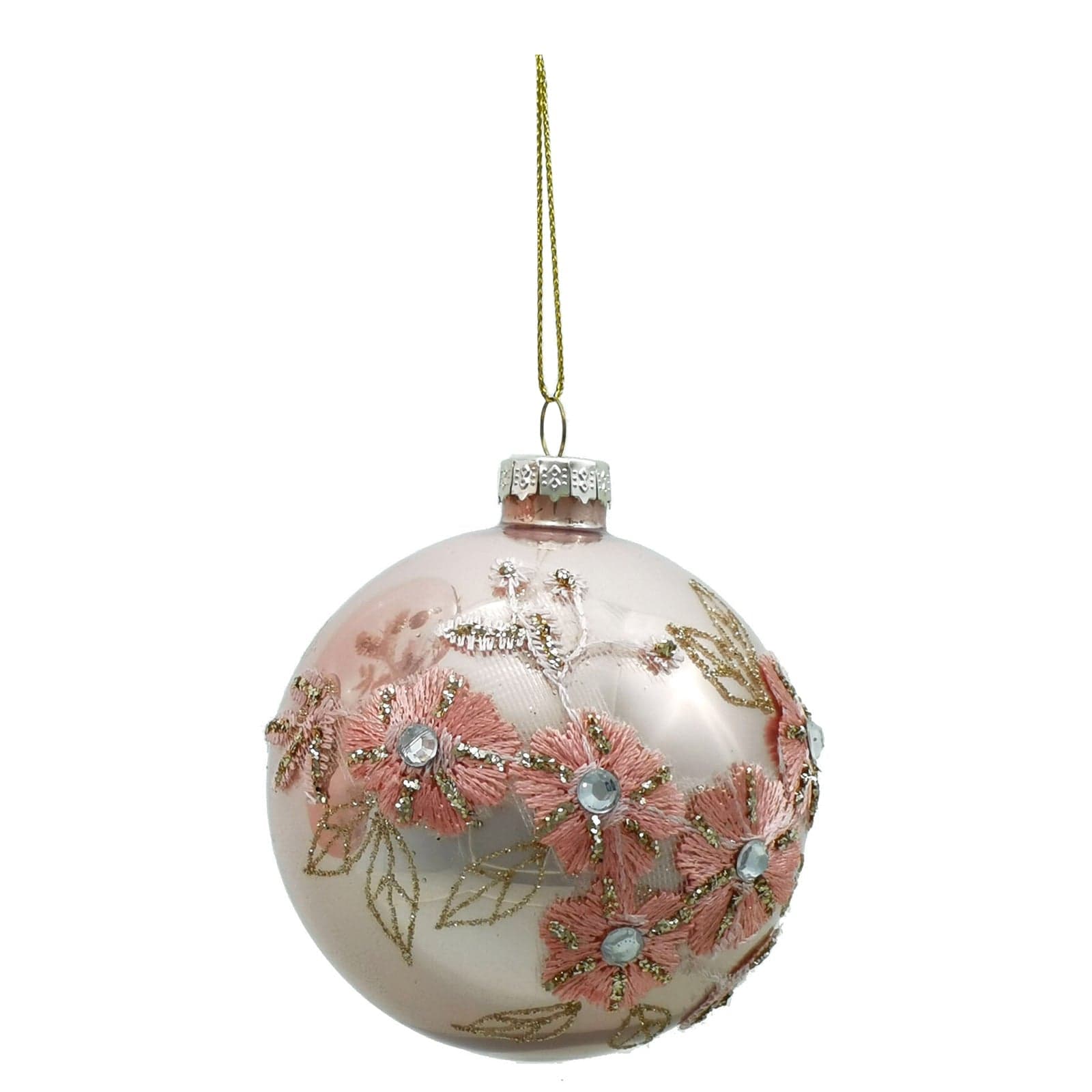 Palline in vetro "Con Fiori Rosa" per albero di Natale moderno ed elegante 9 sfere da ø 10 cm - 4