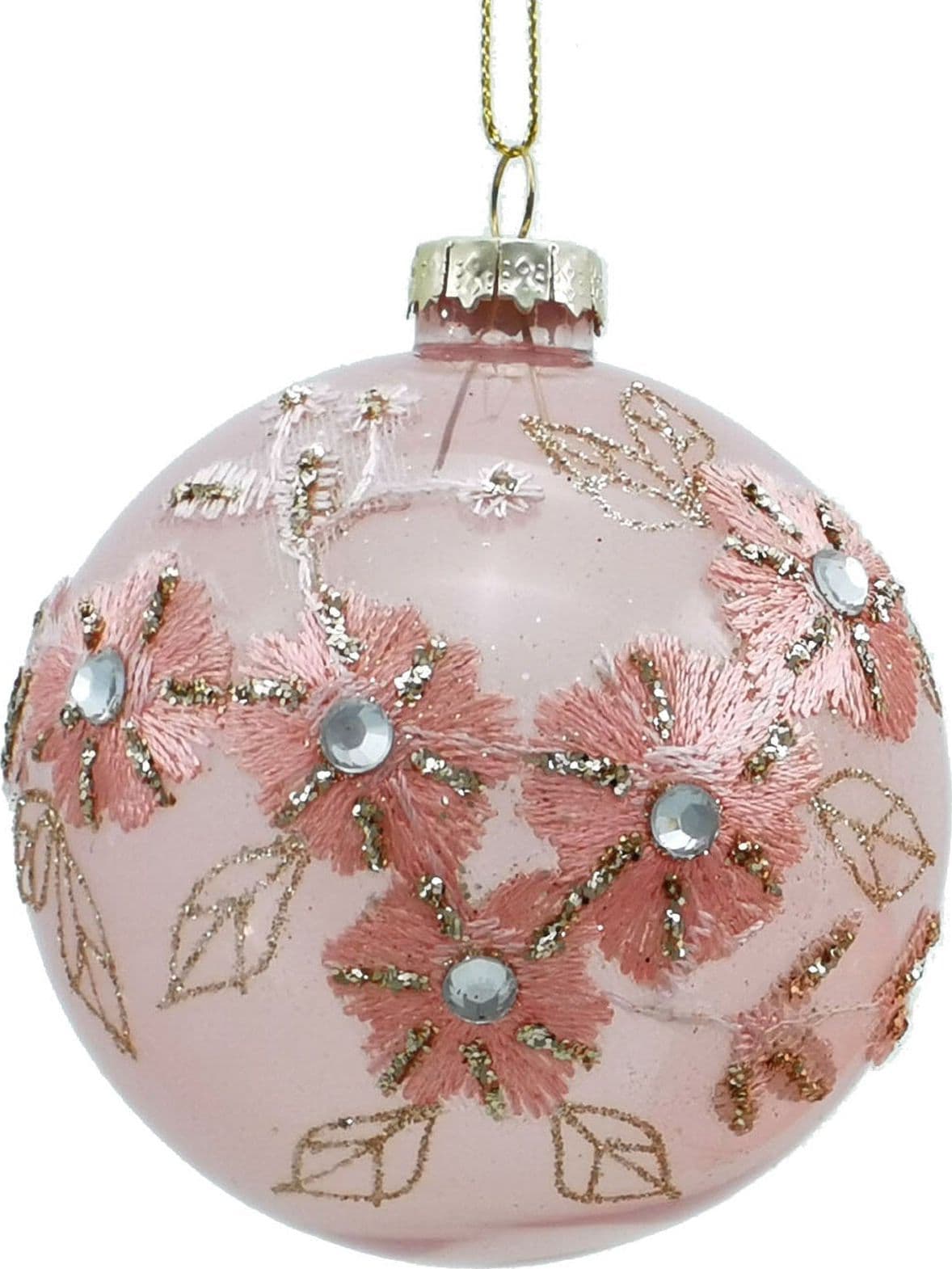 Palline in vetro "Con Fiori Rosa" per albero di Natale moderno ed elegante 9 sfere da ø 10 cm - 5