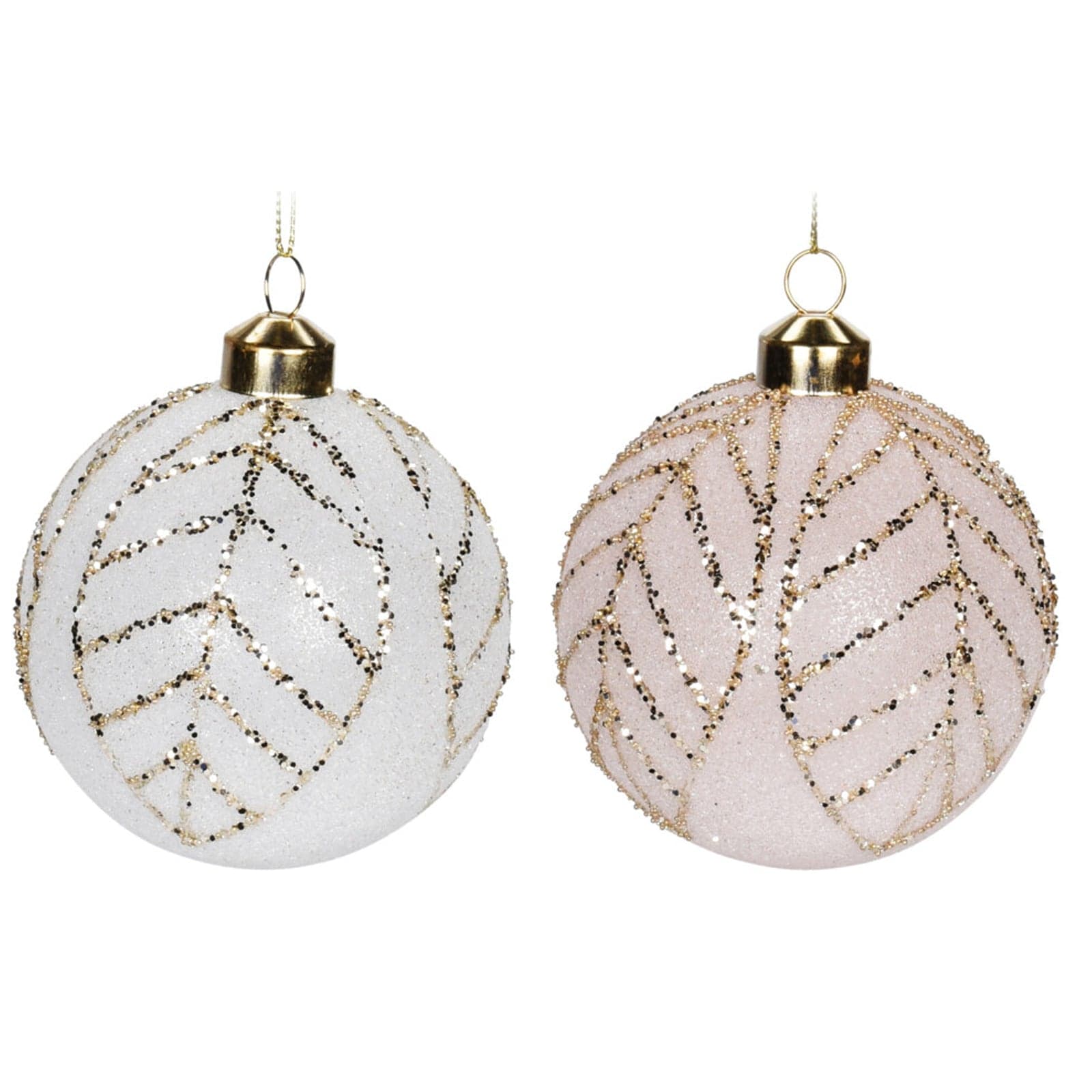 Pz 12 palline per albero di natale in vetro Bianco e Oro da Ø 8 cm pendaglio decorato - 2
