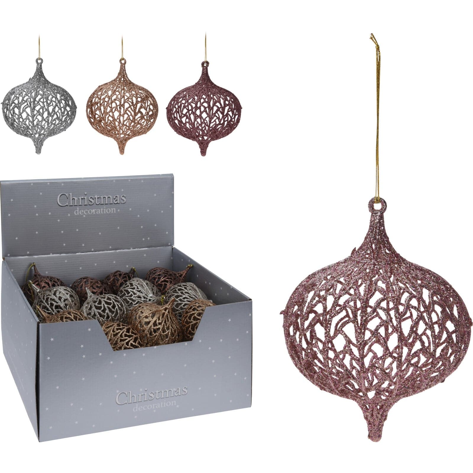 24 palline per albero di natale Ø 13 cm pendaglio decorato con Glitter - 2