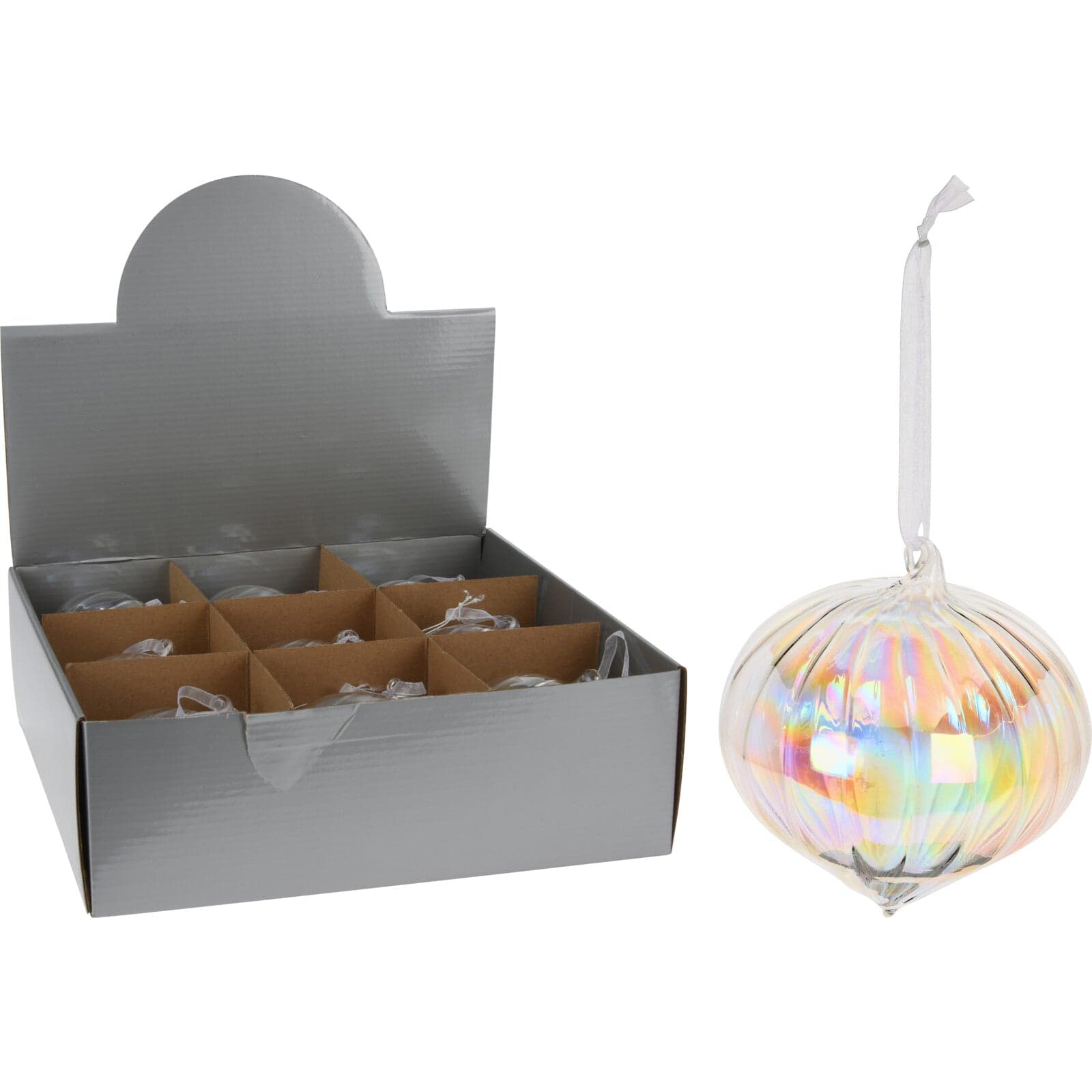 Palline per albero di natale in vetro iridescente pendaglio trasparente Ø 10 cm, 9 Pezzi - 2