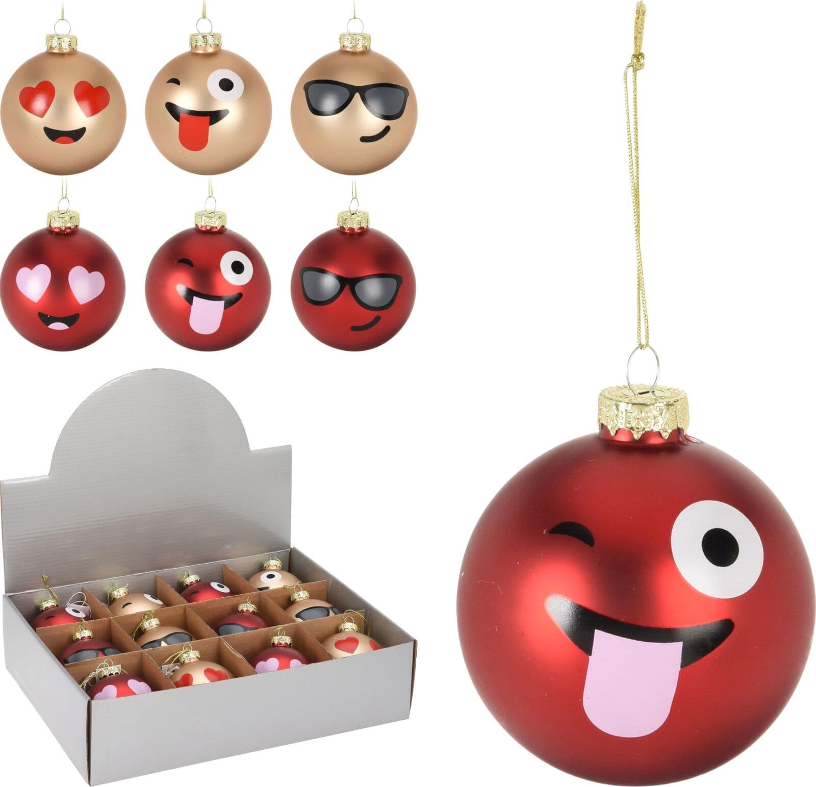 12 palline per albero di natale in vetro con Emoticon da Ø 6 cm pendaglio decorato - 3