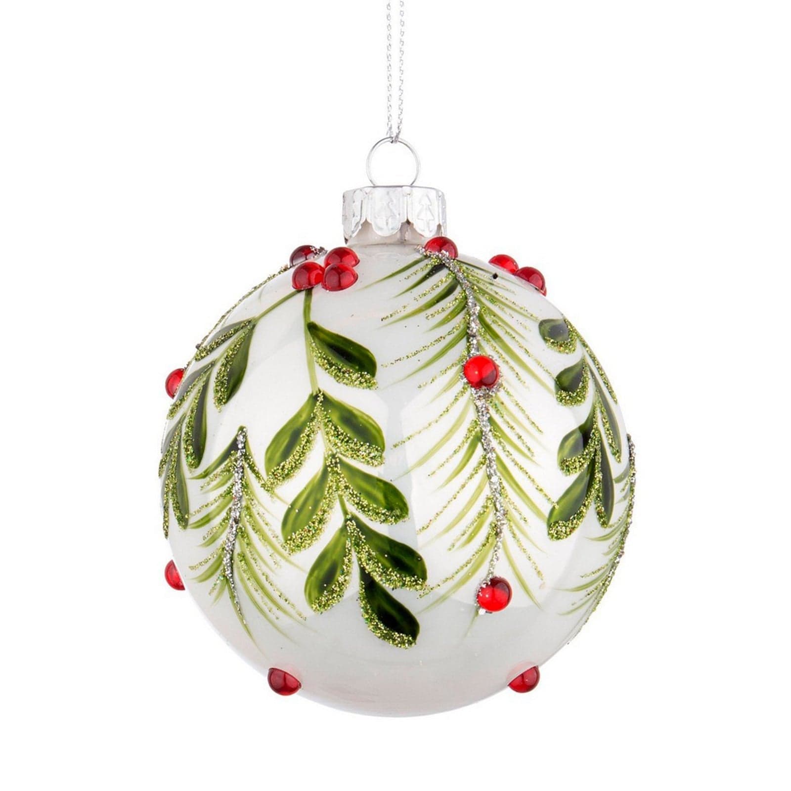 Palline per albero di Natale in vetro Berry Bianco e Verde con pendaglio Tinta Unita - 2