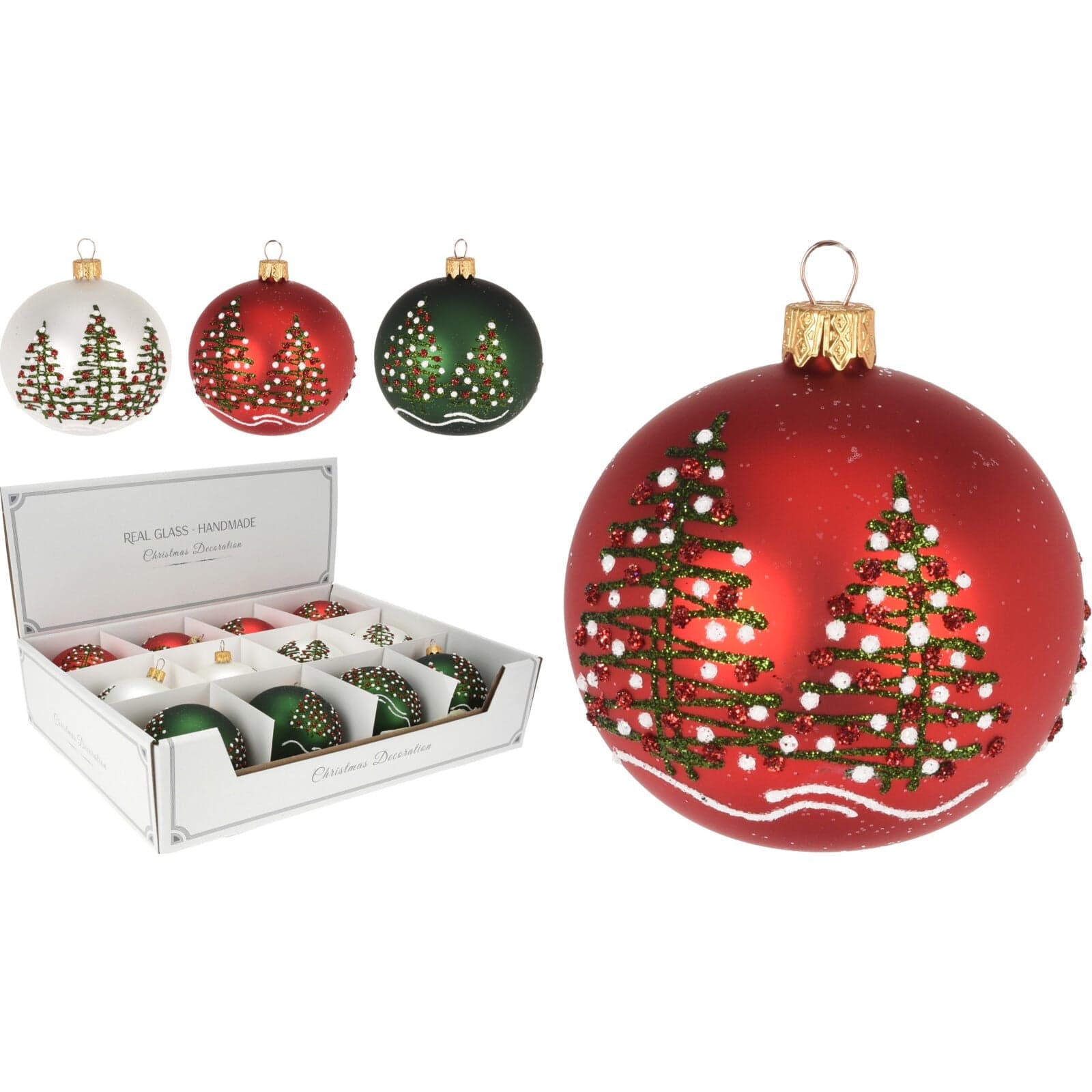 6 palline per albero di natale in vetro con Glitter da Ø 10 cm pendaglio decorato - 2