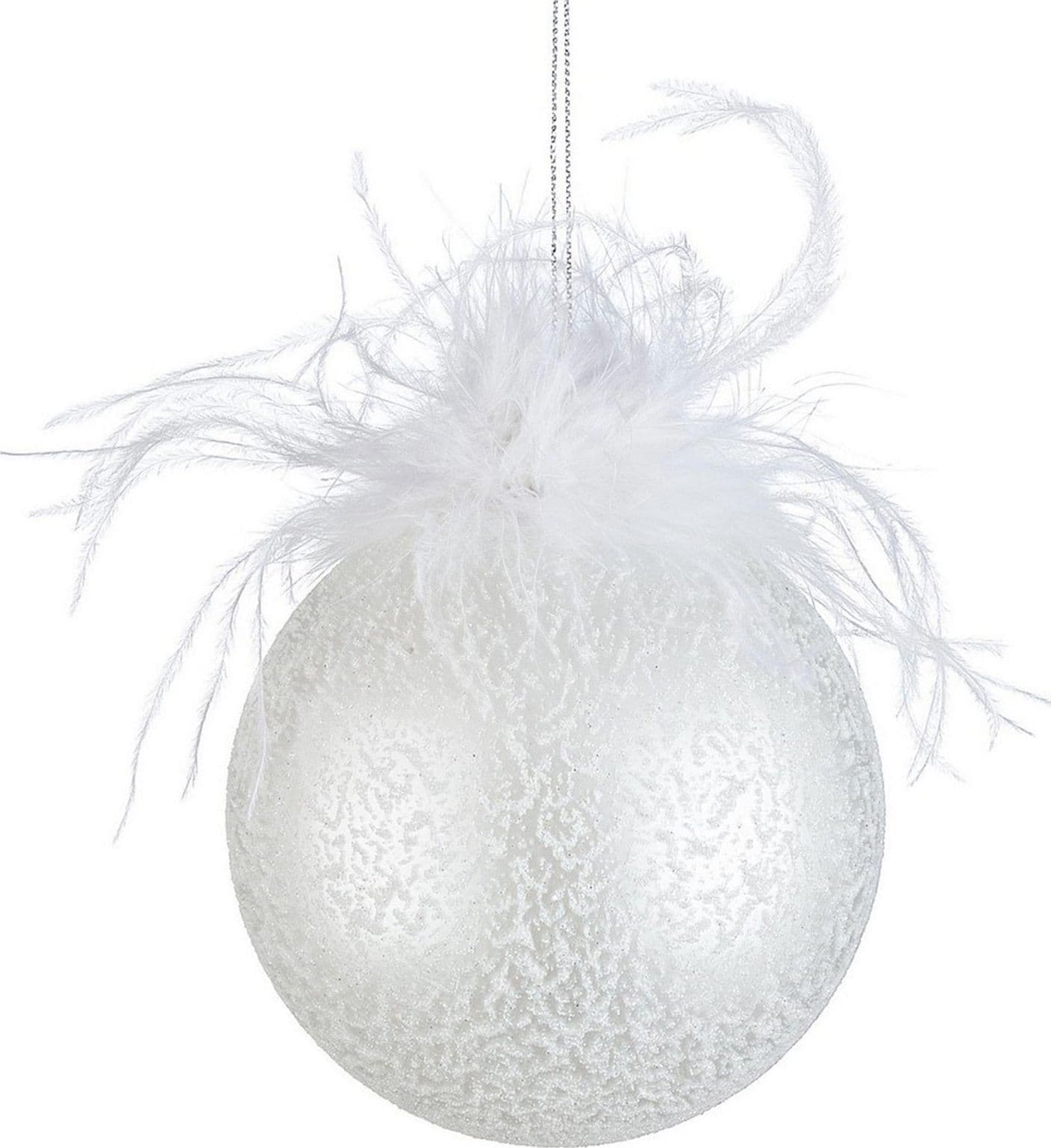 Palline per albero di Natale in vetro Bianco Plumette con Fiocchi con pendaglio Tinta Unita - 2