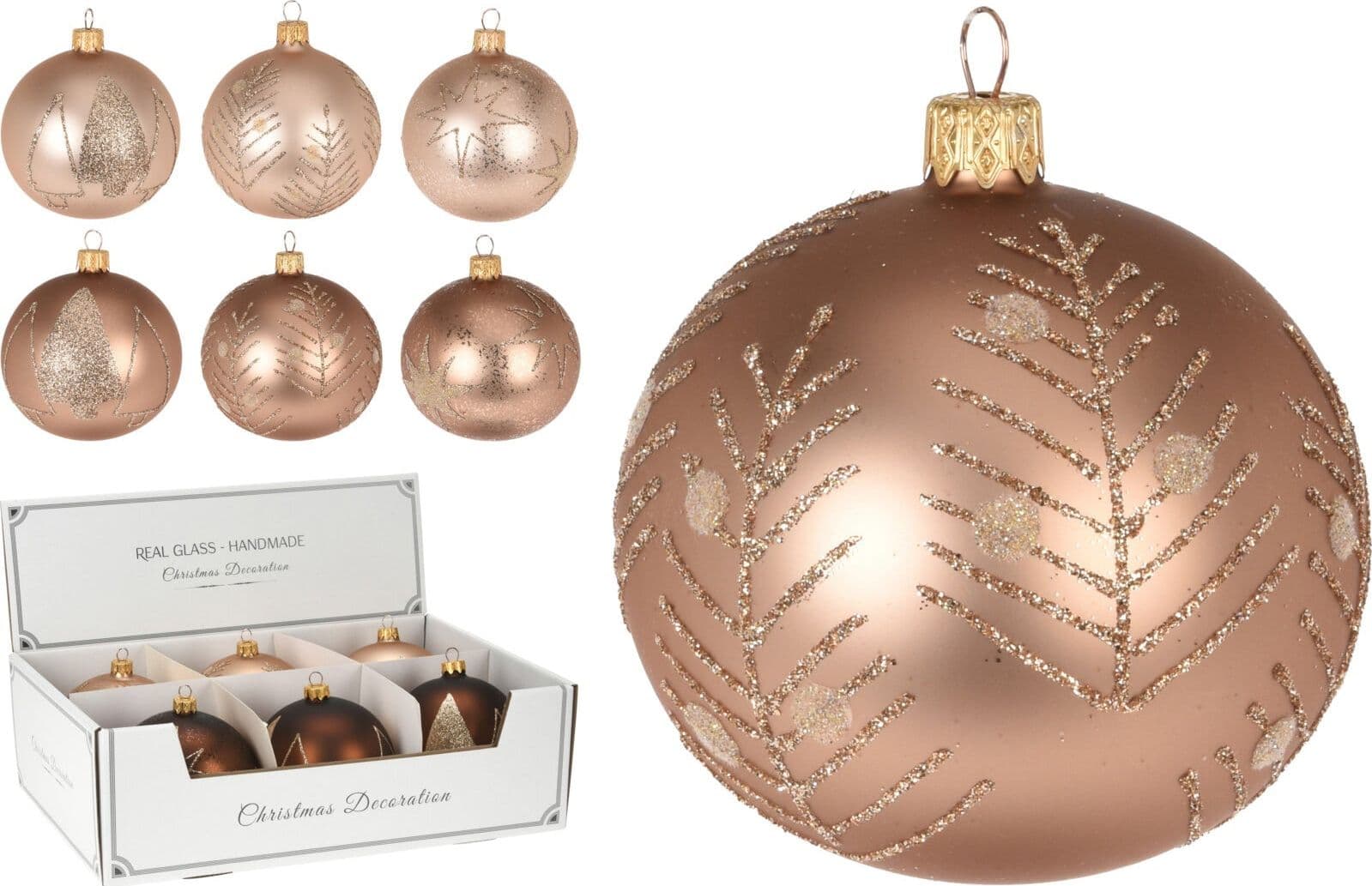 6 palline per albero di natale in vetro con Glitter da Ø 10 cm pendaglio decorato - 3
