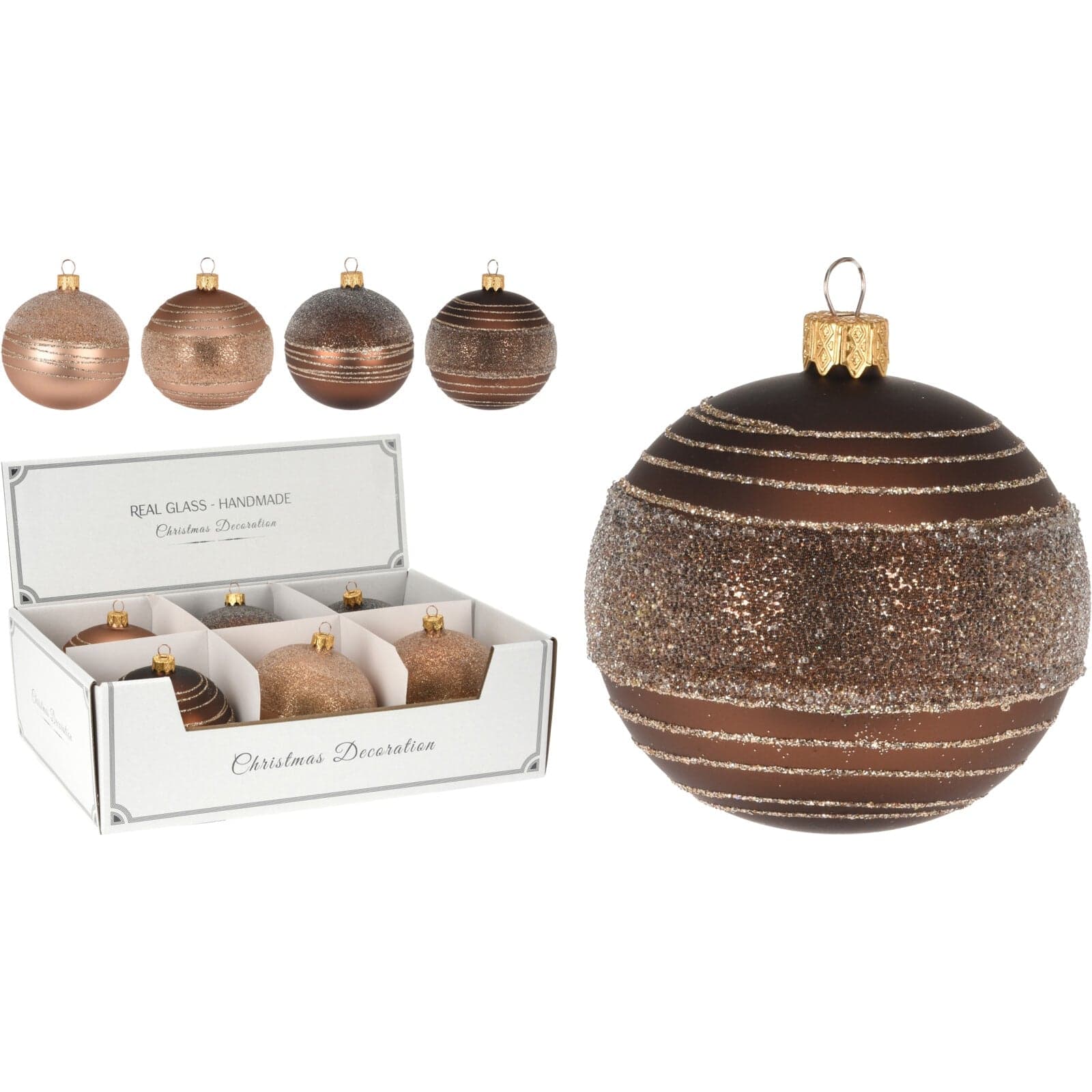 12 palline per albero di natale in vetro con Glitter da Ø 8 cm pendaglio decorato - 3