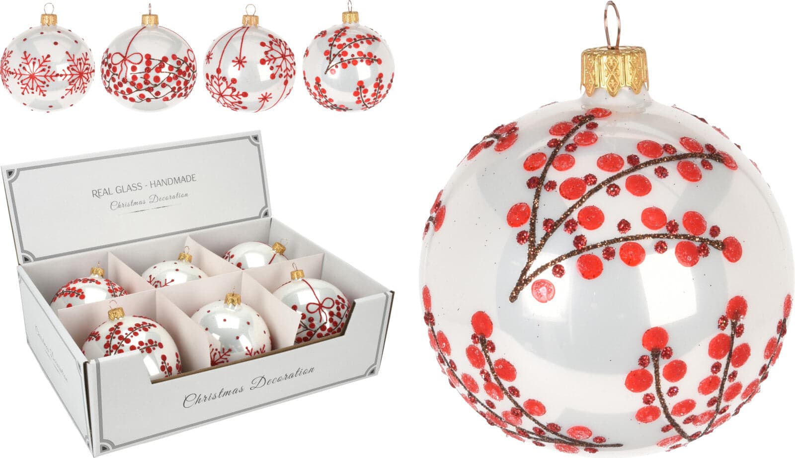 12 palline per albero di natale in vetro da Ø 8 cm pendaglio decorato - 3