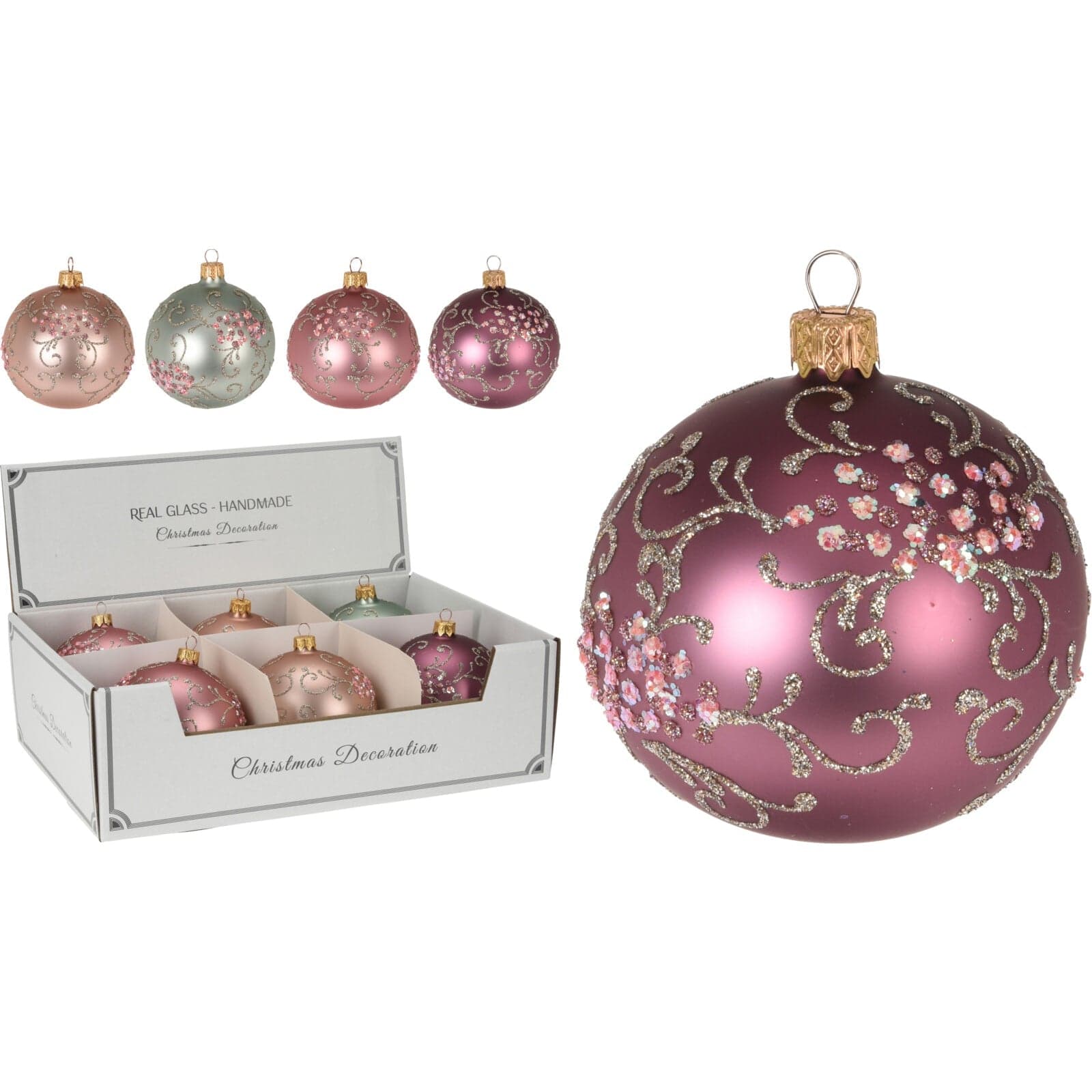 12 palline per albero di natale in vetro da Ø 8 cm pendaglio decorato - 2