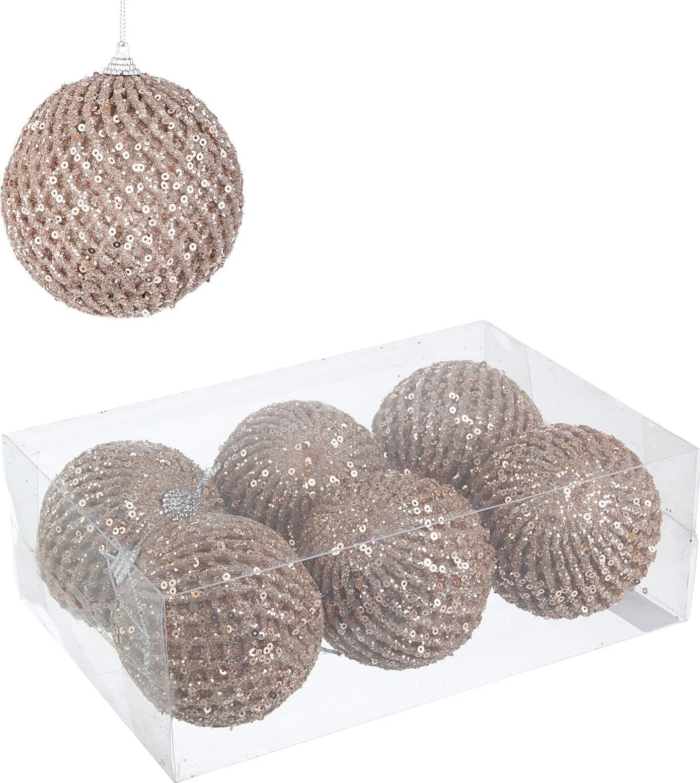 Palline in PVC "Evelyn Champagne" per albero di Natale moderno ed elegante - 3