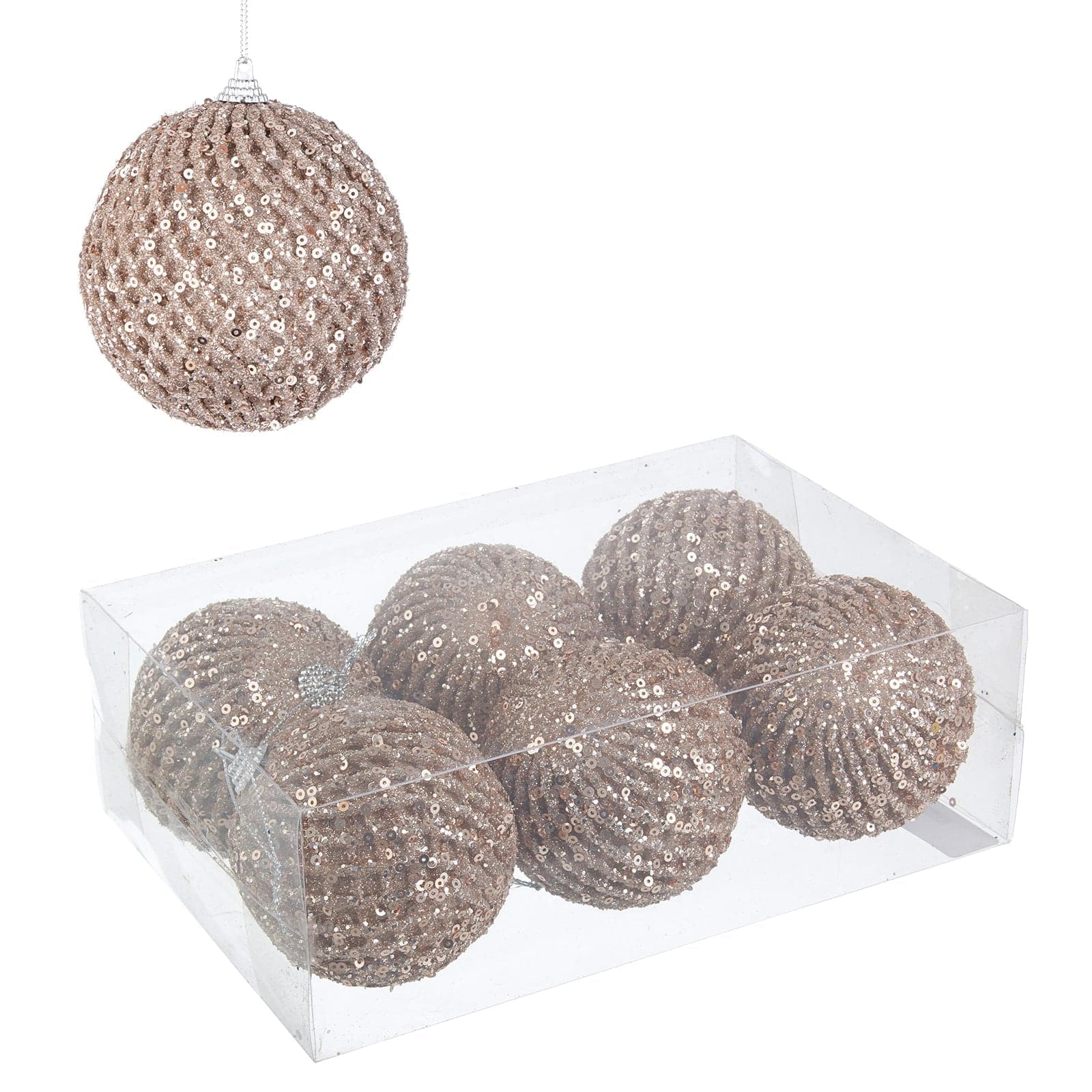 Palline in PVC "Evelyn Champagne" per albero di Natale moderno ed elegante - 3