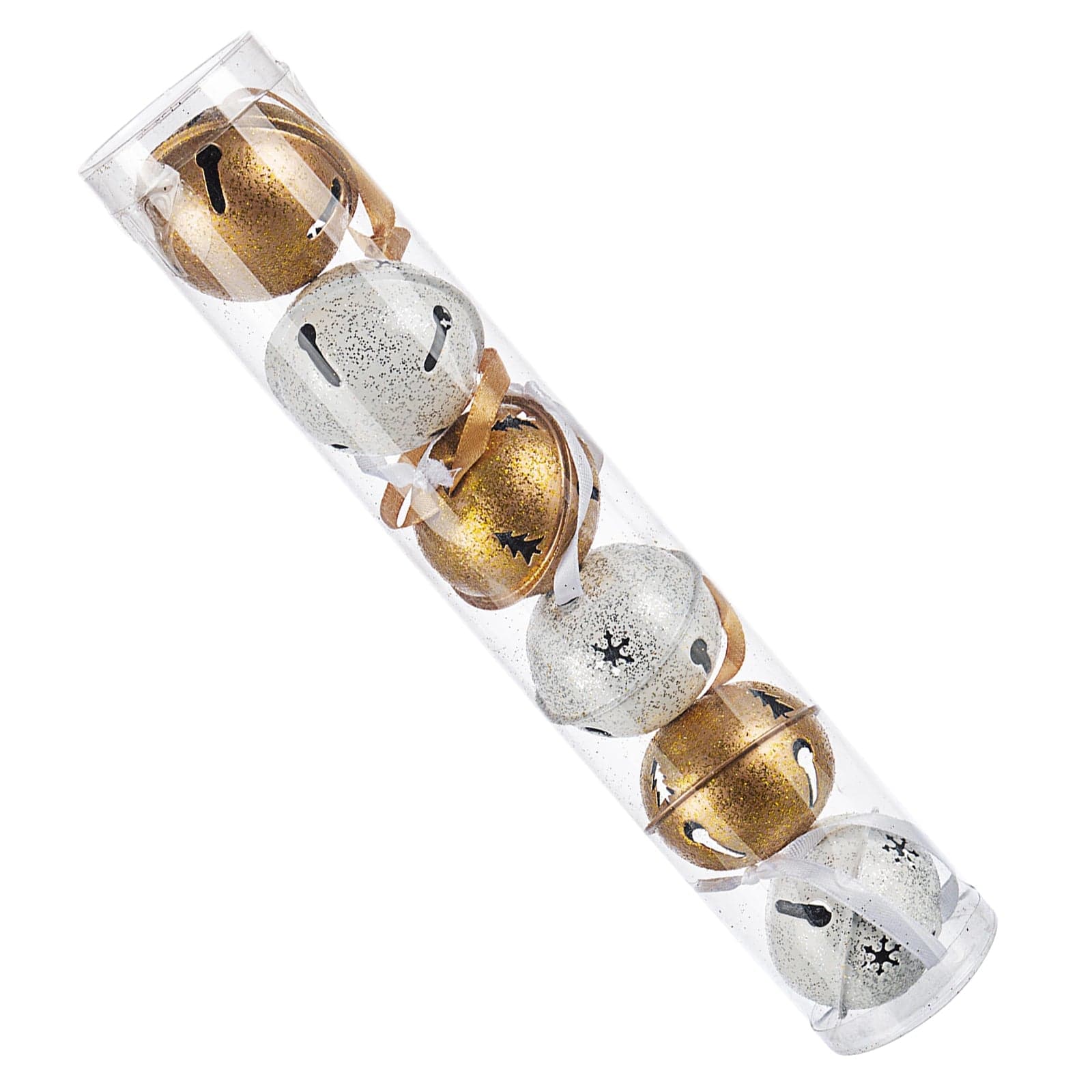 Palline a campanello "Karis" bianco e oro in metallo confezione da 6 pezzi - 4