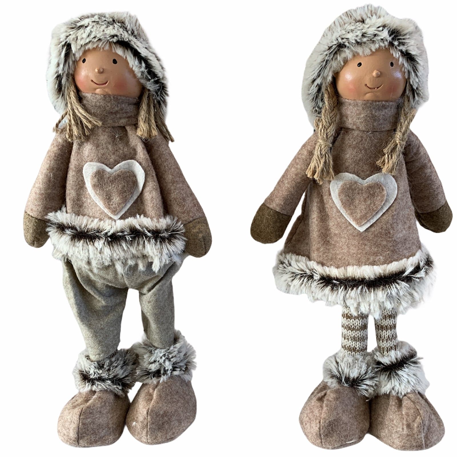 Bambolina in pezza con abito in pelliccia natalizia decorazione per ambiente marrone h 40 cm - 3