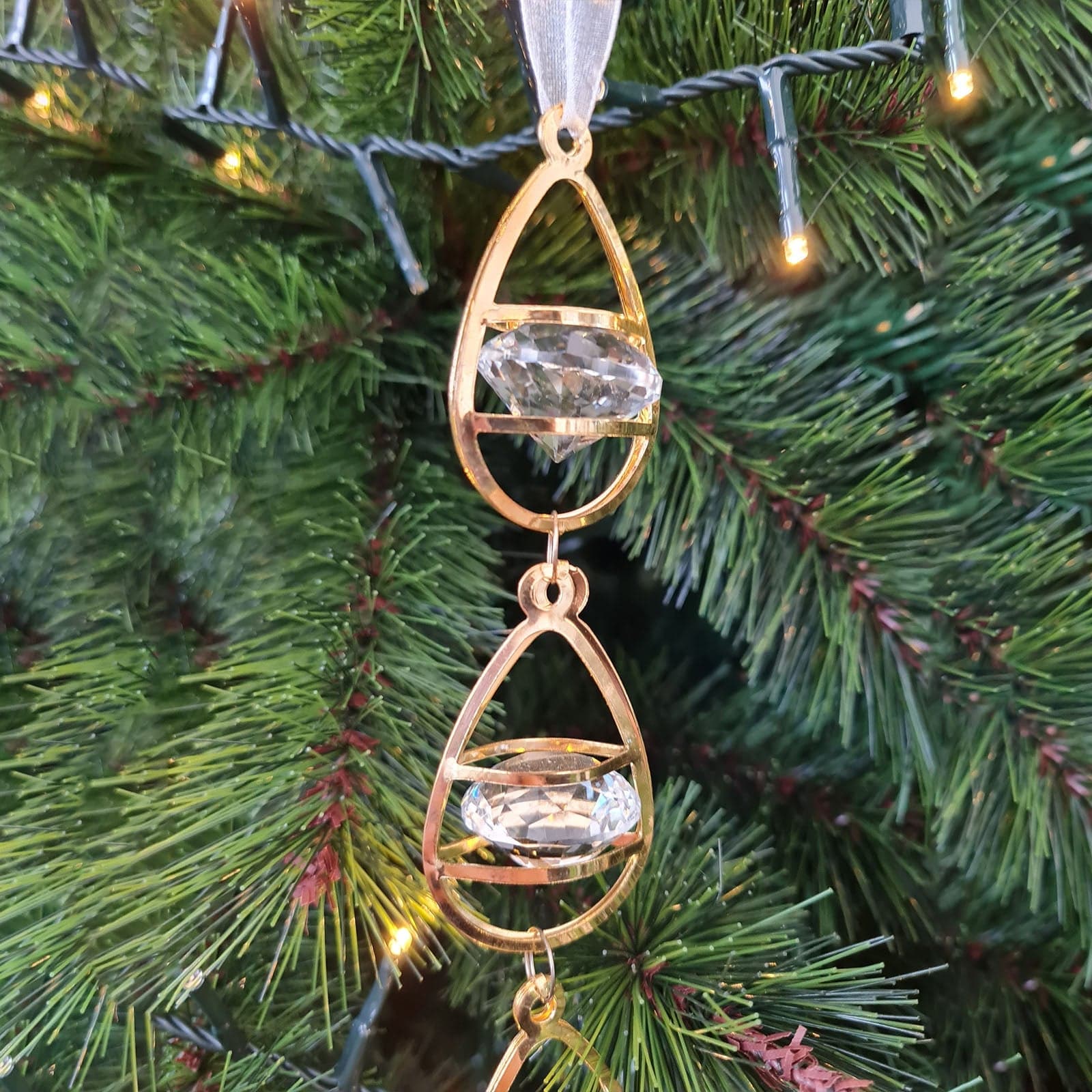 Pendente natalizio a goccia con diamantini  H 22 cm per albero di Natale - 2