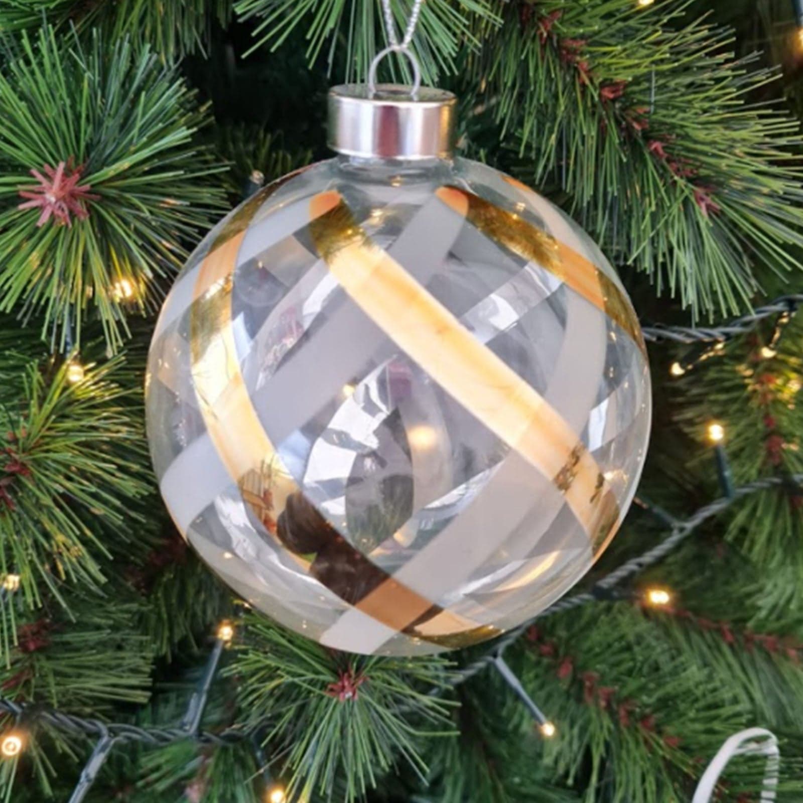 Pallina in vetro oro e trasparente per albero di natale sfera natalizia particolare - 2