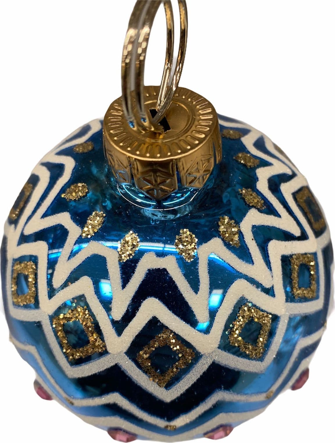 Pallina in vetro Azzurra lucida con glitter per albero di natale sfera particolare - 2