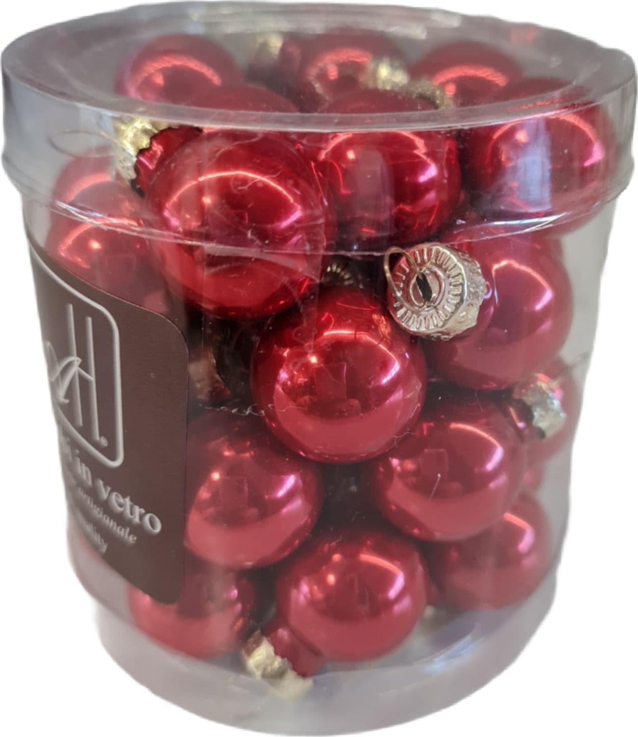 Set  32 palline natalizie in vetro Rosso Perlato da Ø 2 cm, Pendaglio Tinta Unita - 2
