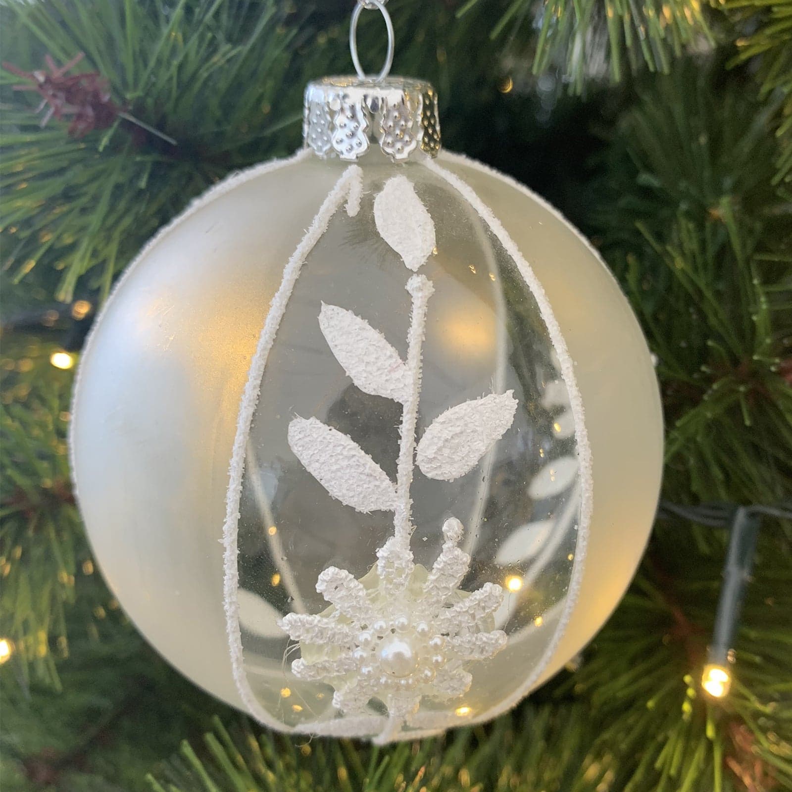 Pallina in vetro con fiori e perle per albero di natale sfera particolare - 2