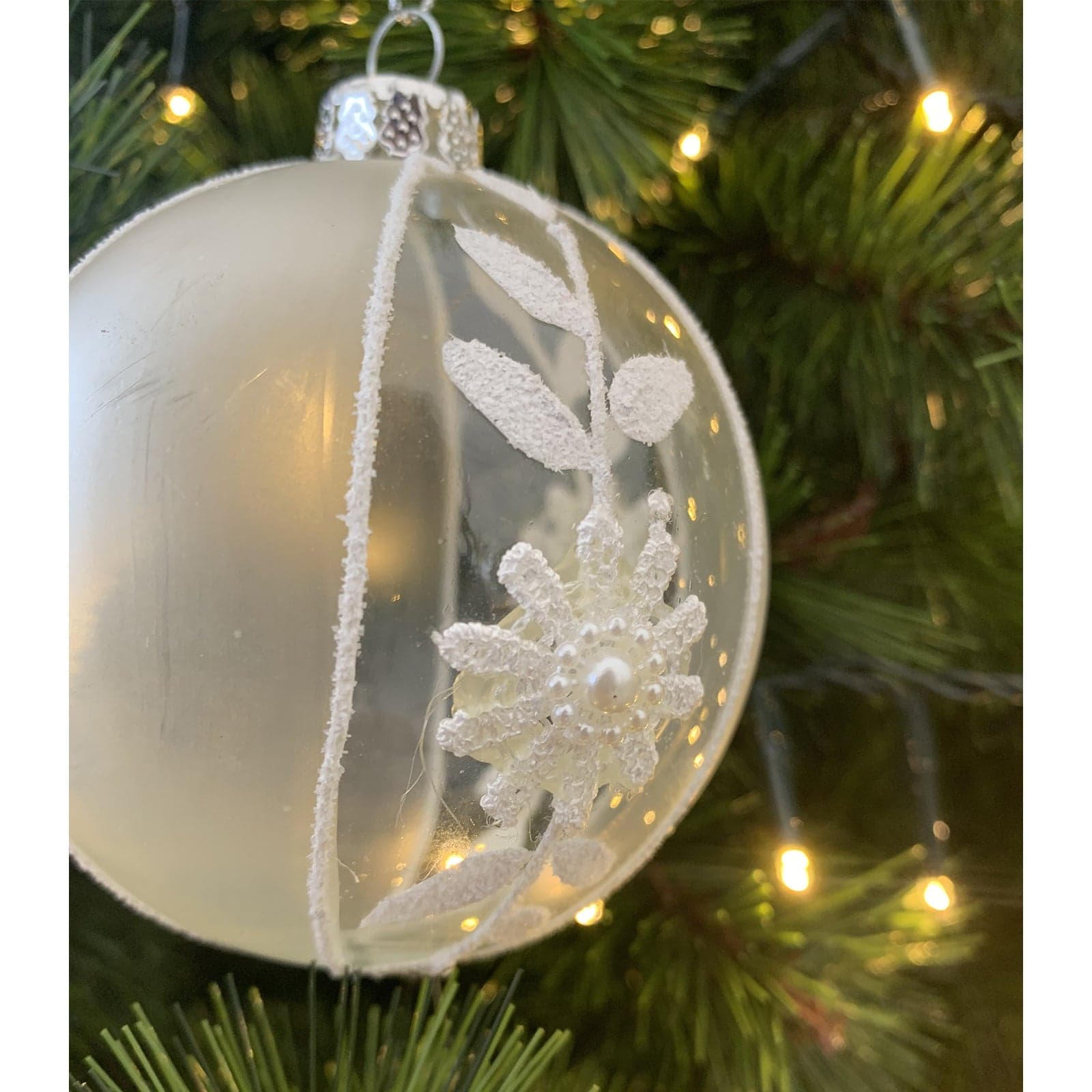 Pallina in vetro con fiori e perle per albero di natale sfera particolare - 3
