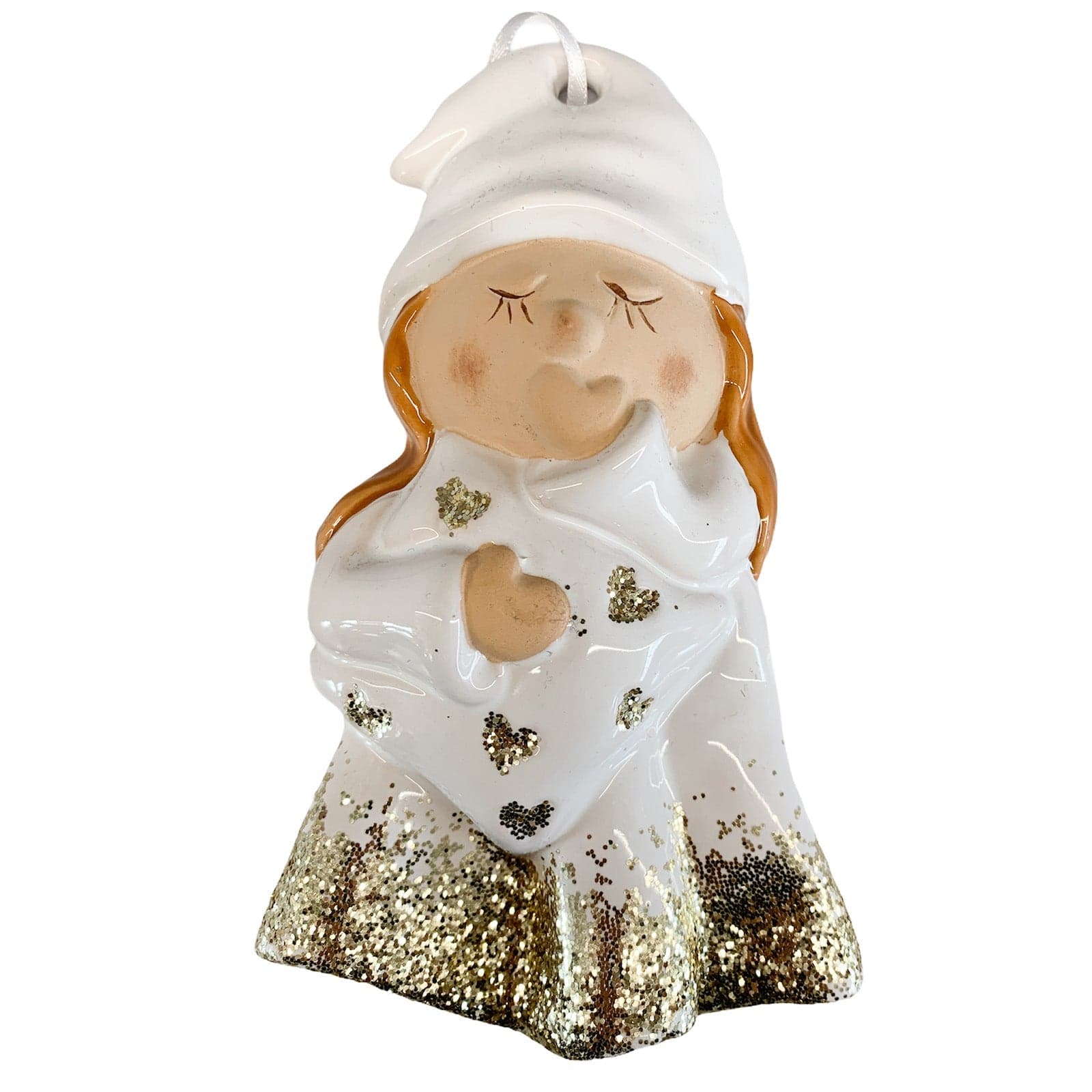 Pallina per Albero di Natale in ceramica Bambino dormiglione Bianco h 15 cm decorazione natalizia - 2