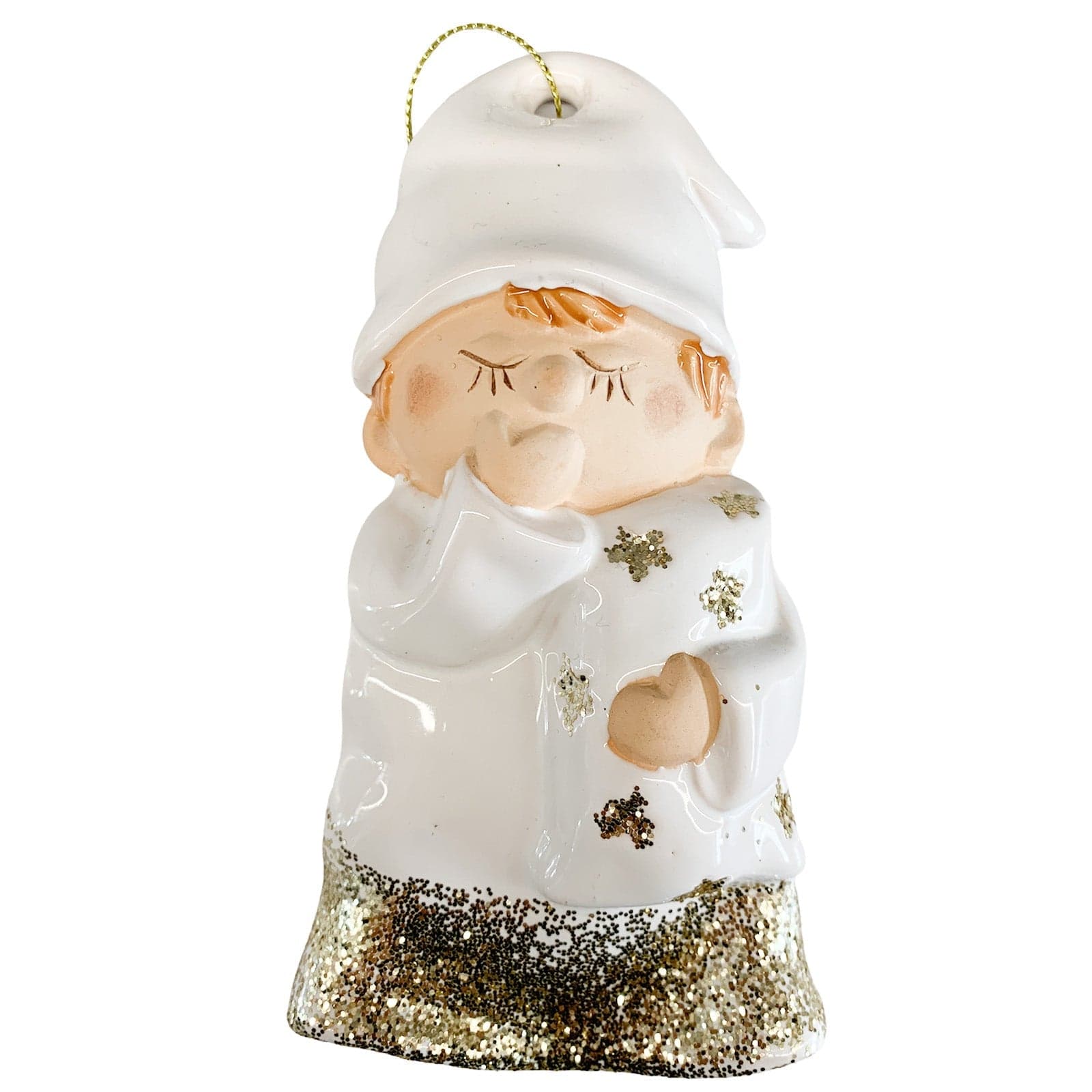 Pallina per Albero di Natale in ceramica Bambino dormiglione Bianco h 15 cm decorazione natalizia - 3