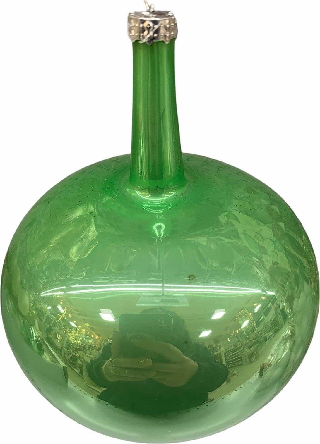 5 Palline in vetro a collo lungo Verde per albero di natale sfera natalizia particolare - 2