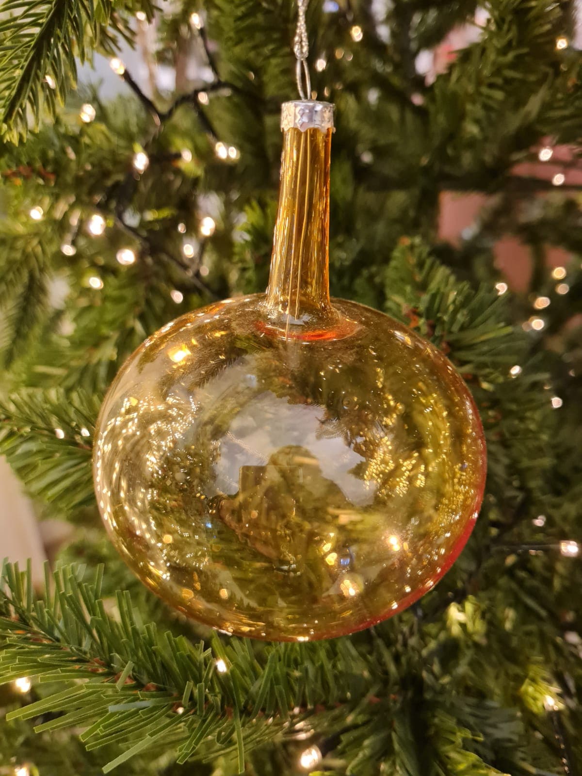 6 Palline in vetro a collo lungo Champagne per albero di natale sfera natalizia particolare - 3