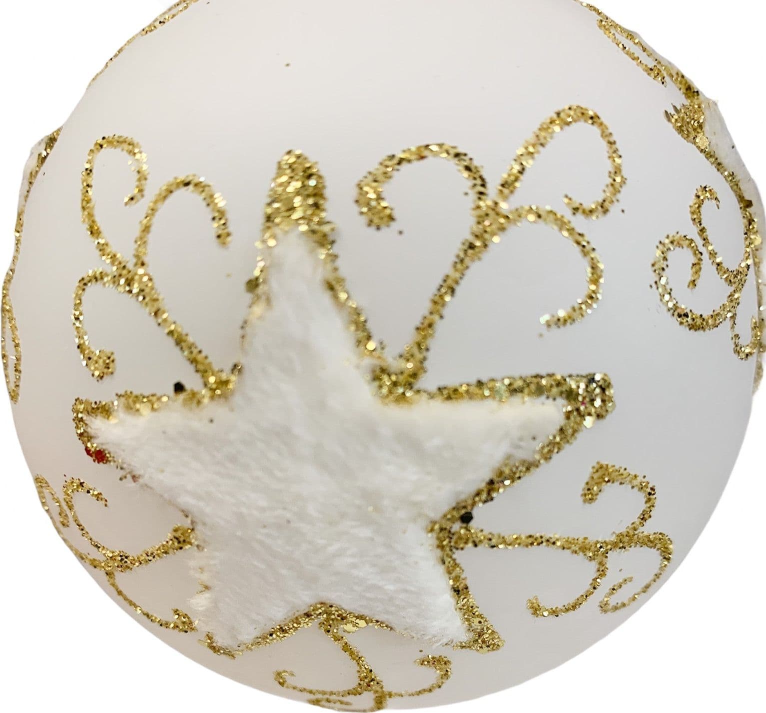 6 Palline per albero di natale in vetro Bianco con stella pelosa da Ø 8 cm pendaglio decorato - 2