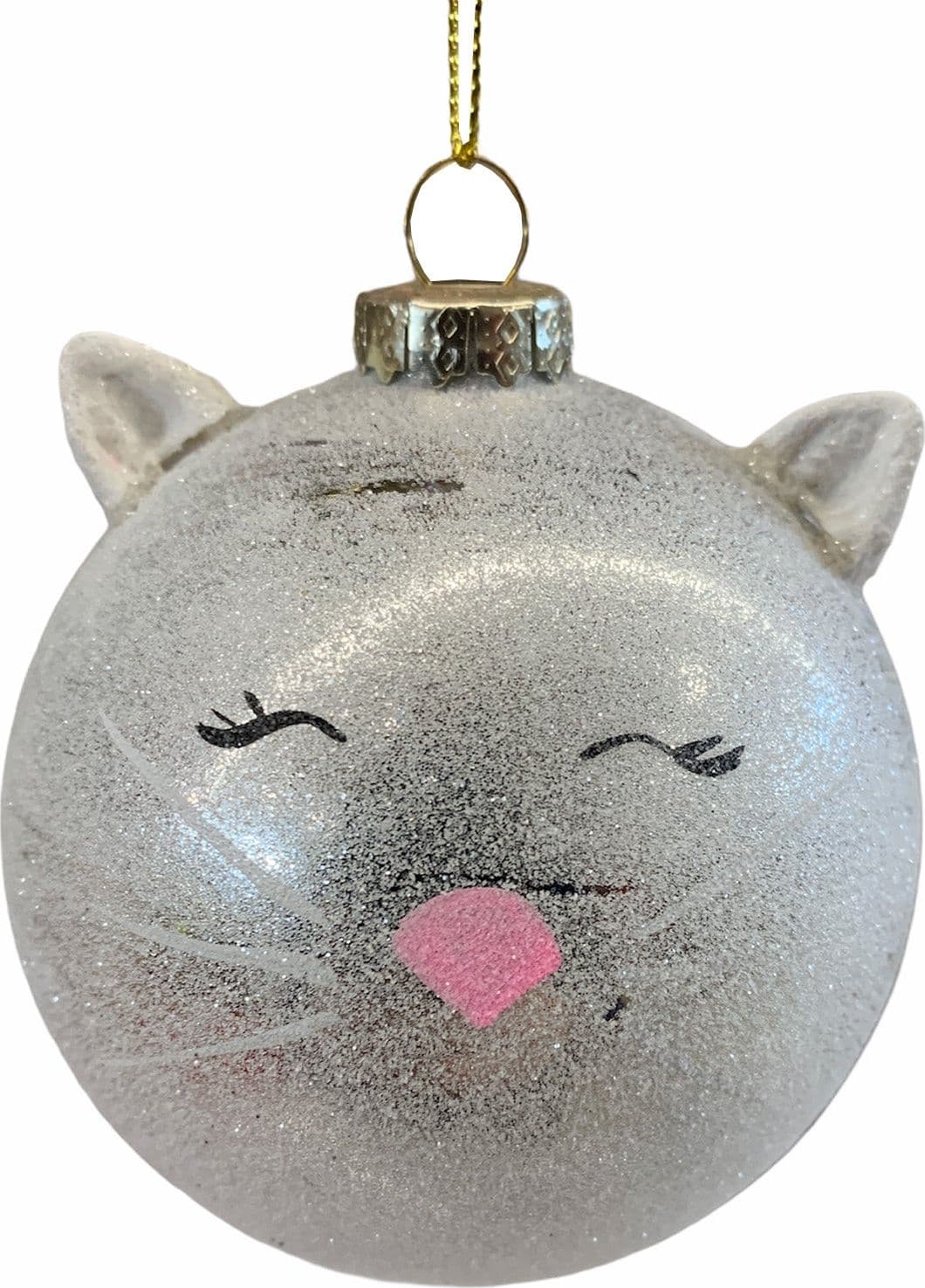 5 Palline "Gatto" per albero di natale in vetro bianco e grigio da Ø 8 cm pendaglio decorato - 2