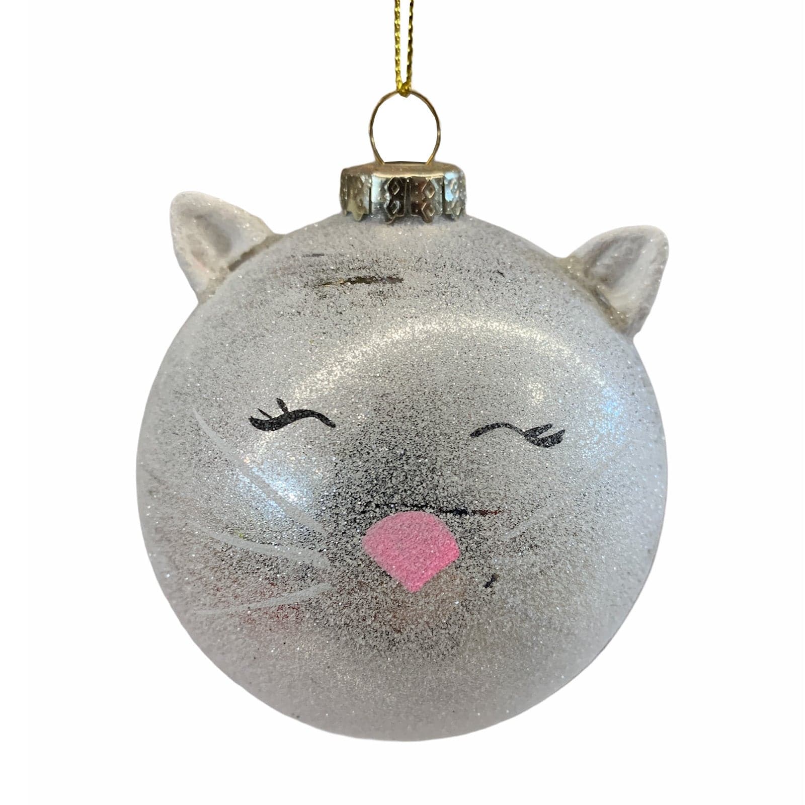 5 Palline "Gatto" per albero di natale in vetro bianco e grigio da Ø 8 cm pendaglio decorato - 2