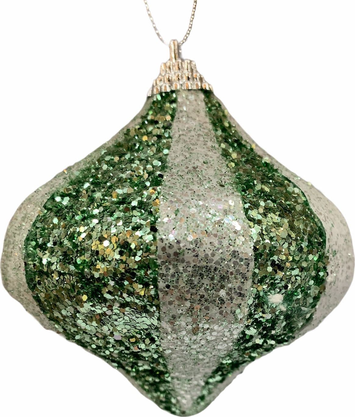 7 Palline per albero di natale verde e bianco con glitter da Ø 10 cm pendaglio decorato - 2