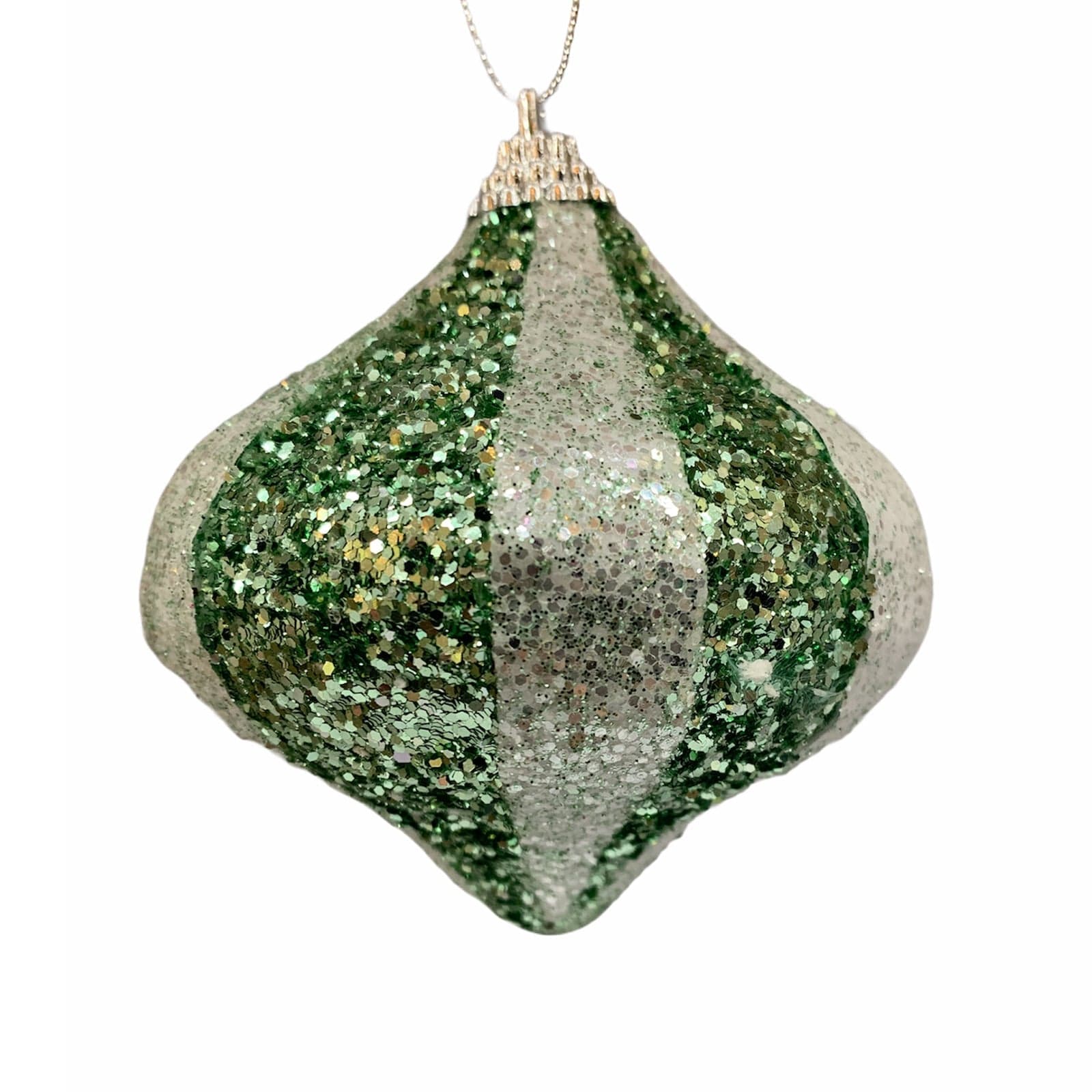 7 Palline per albero di natale verde e bianco con glitter da Ø 10 cm pendaglio decorato - 2