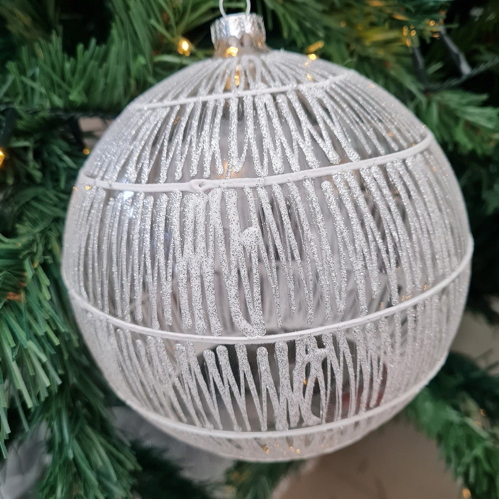 Pallina natalizia in vetro Glitterato puntale da Ø 15 cm, Pendaglio Decorato - 2