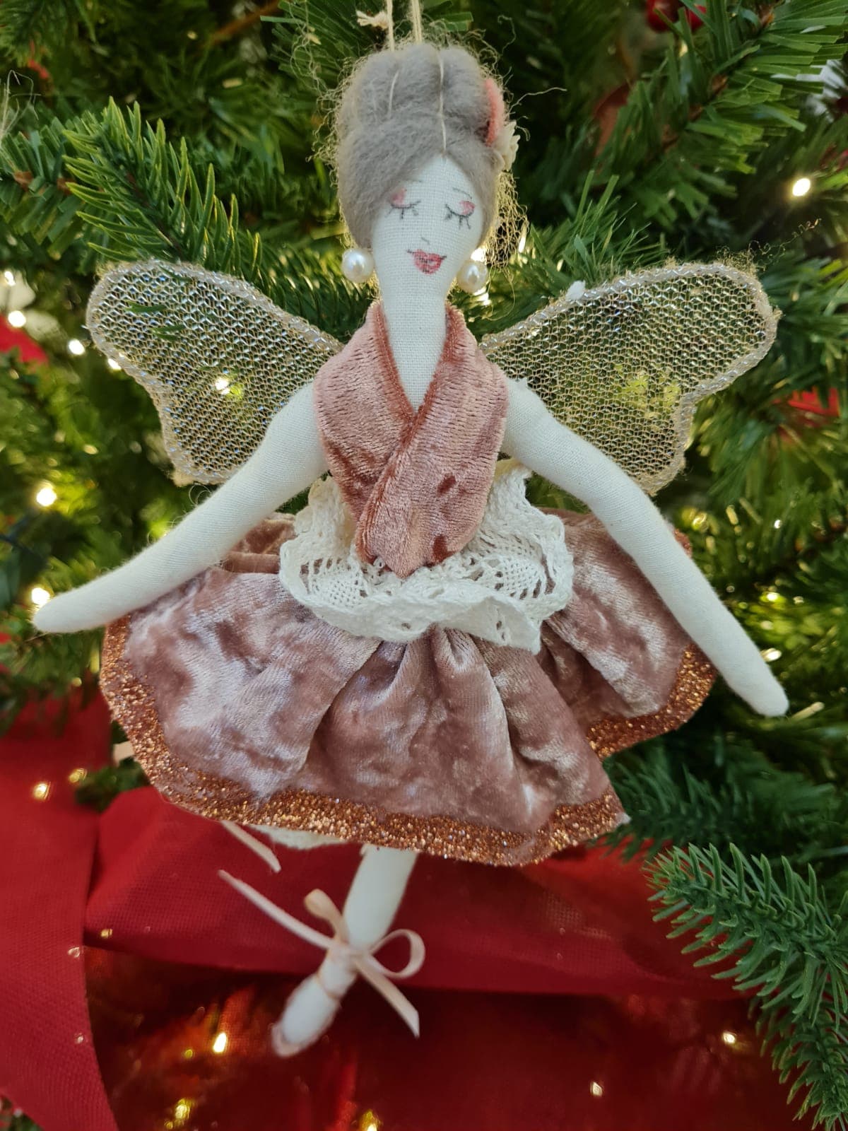 Pendaglio ballerina con tulle in velluto Rosa h 27 cm per albero di natale - 2