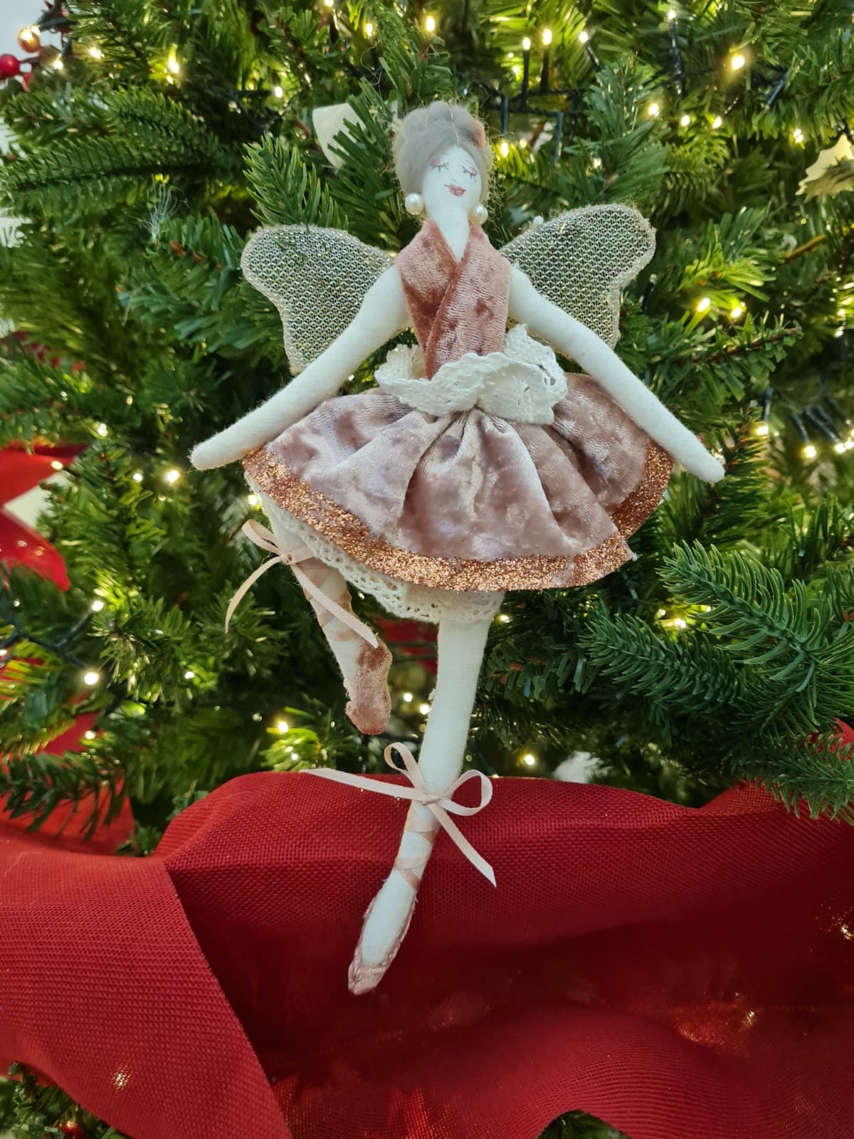 Pendaglio ballerina con tulle in velluto Rosa h 27 cm per albero di natale - 3