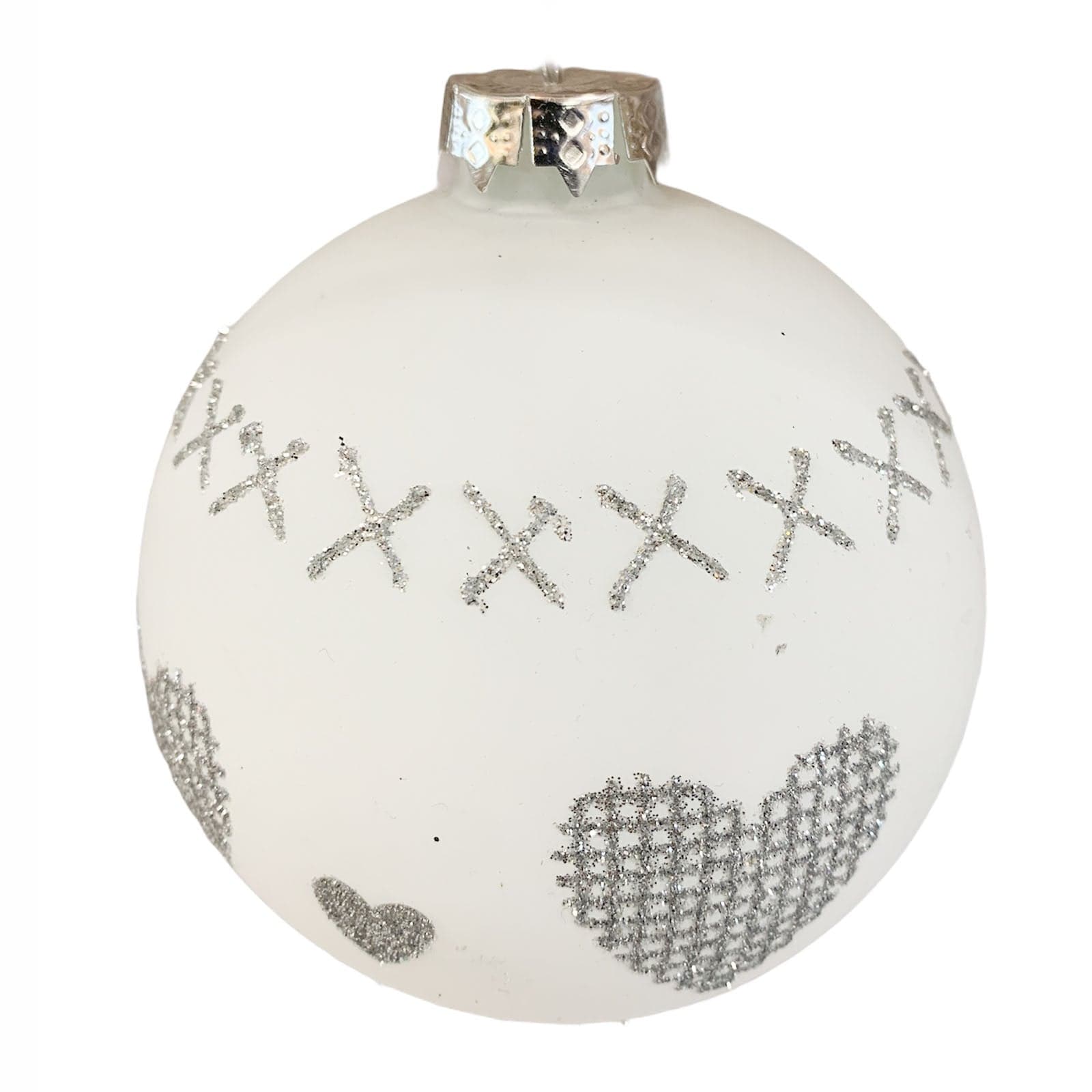 15 palline per albero di natale in vetro bianco ed argento da Ø 10 cm pendaglio decorato - 2