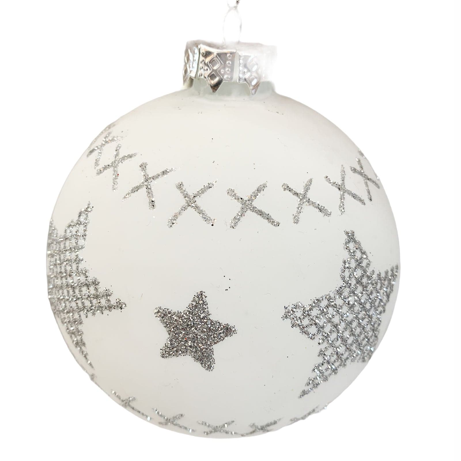 15 palline per albero di natale in vetro bianco ed argento da Ø 10 cm pendaglio decorato - 3