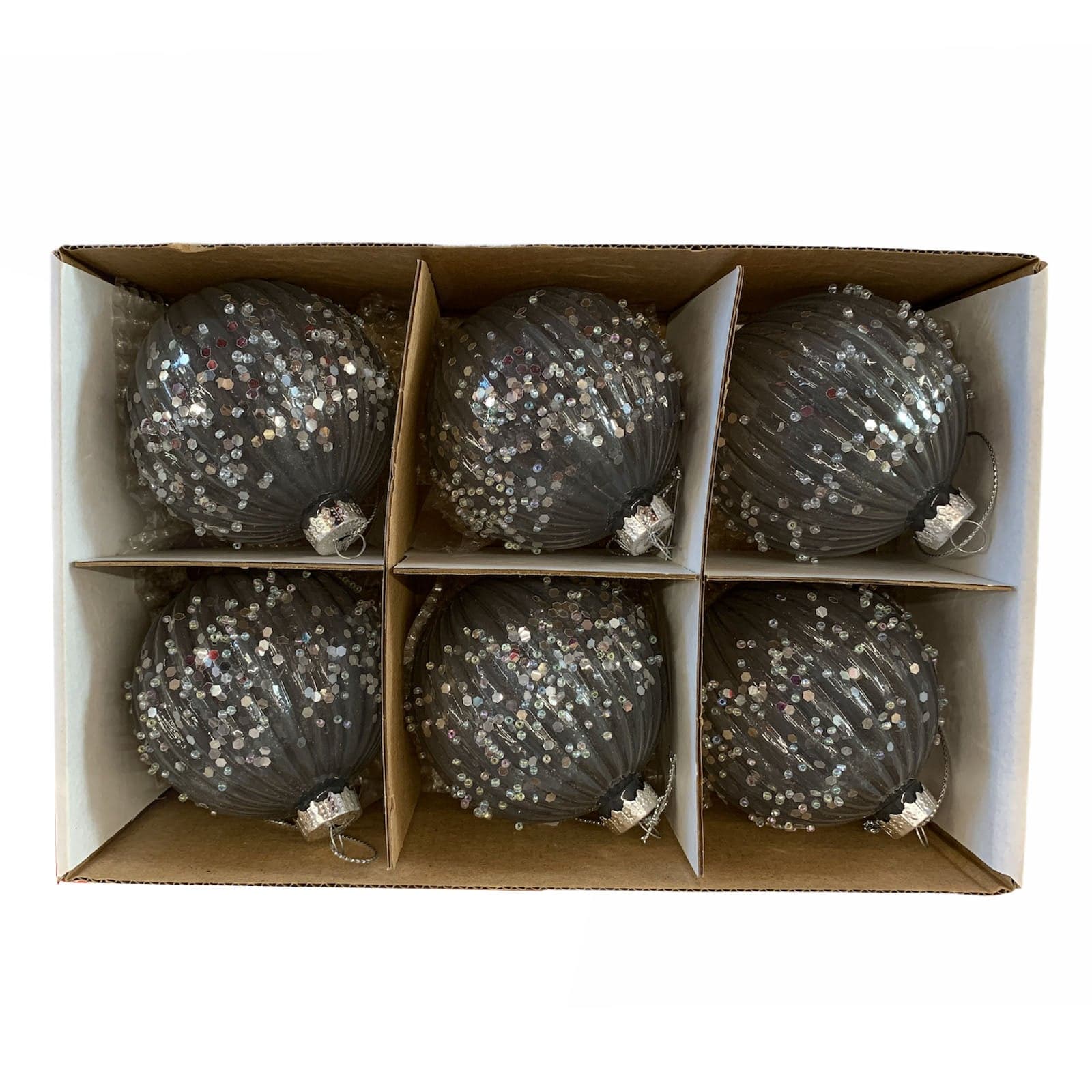 6 palline per albero di natale in vetro Nero con Spicchi da Ø 8 cm pendaglio decorato - 2