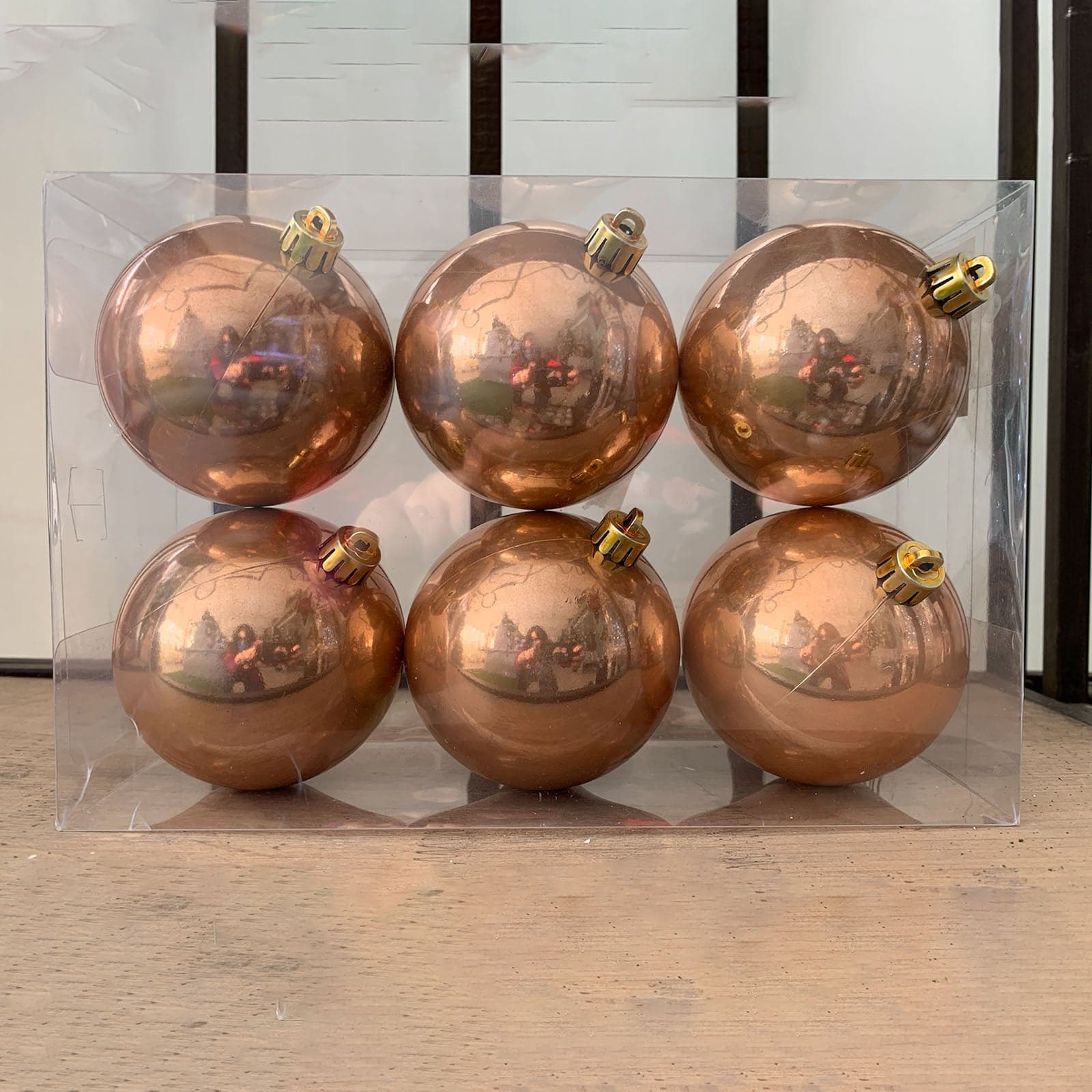 6 palline per albero di natale in PVC Bronzo da Ø 8 cm pendaglio Tinta Unita - 2