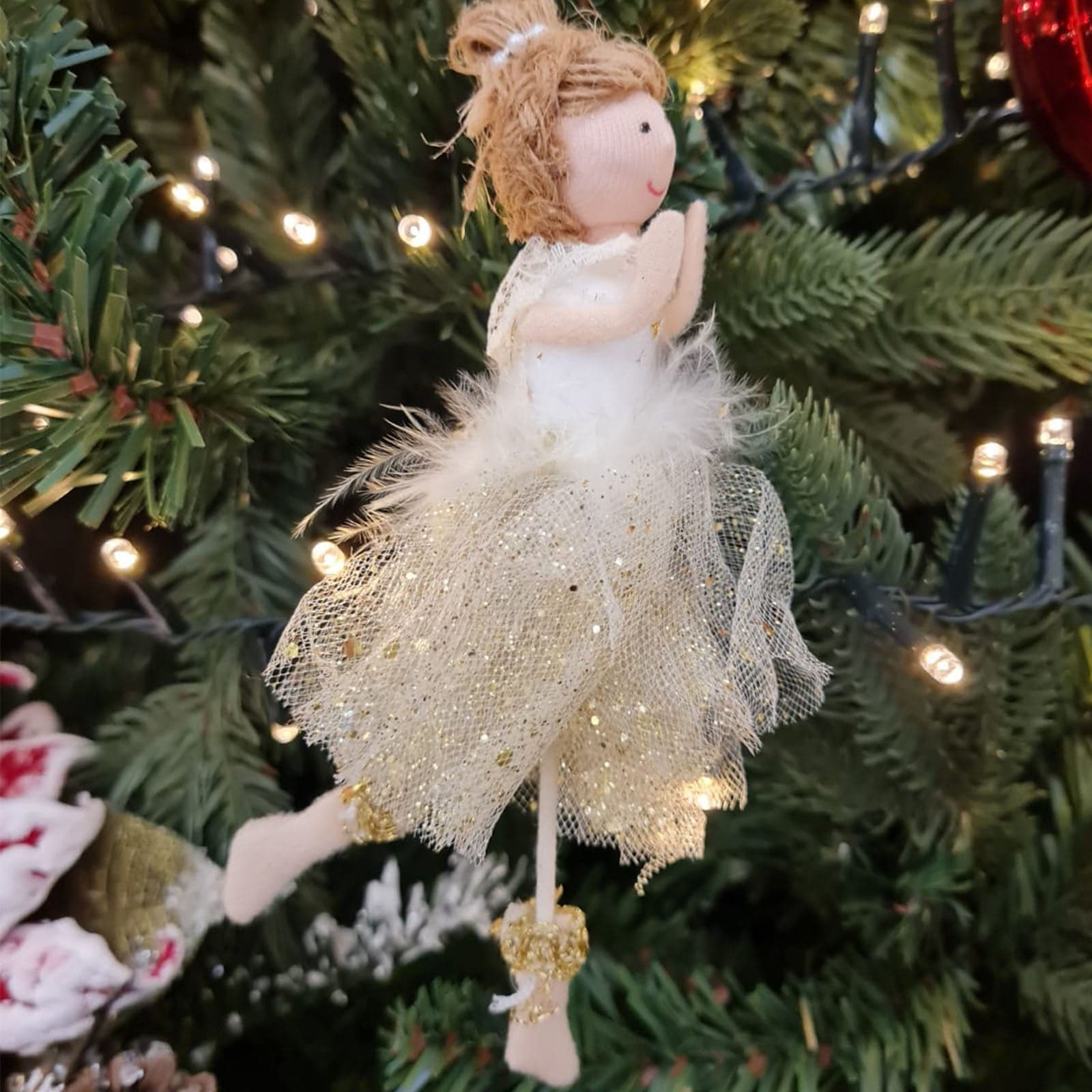 Pendaglio ballerina in pezza h 19 cm, pallina per albero di natale addobbi natalizi - 2