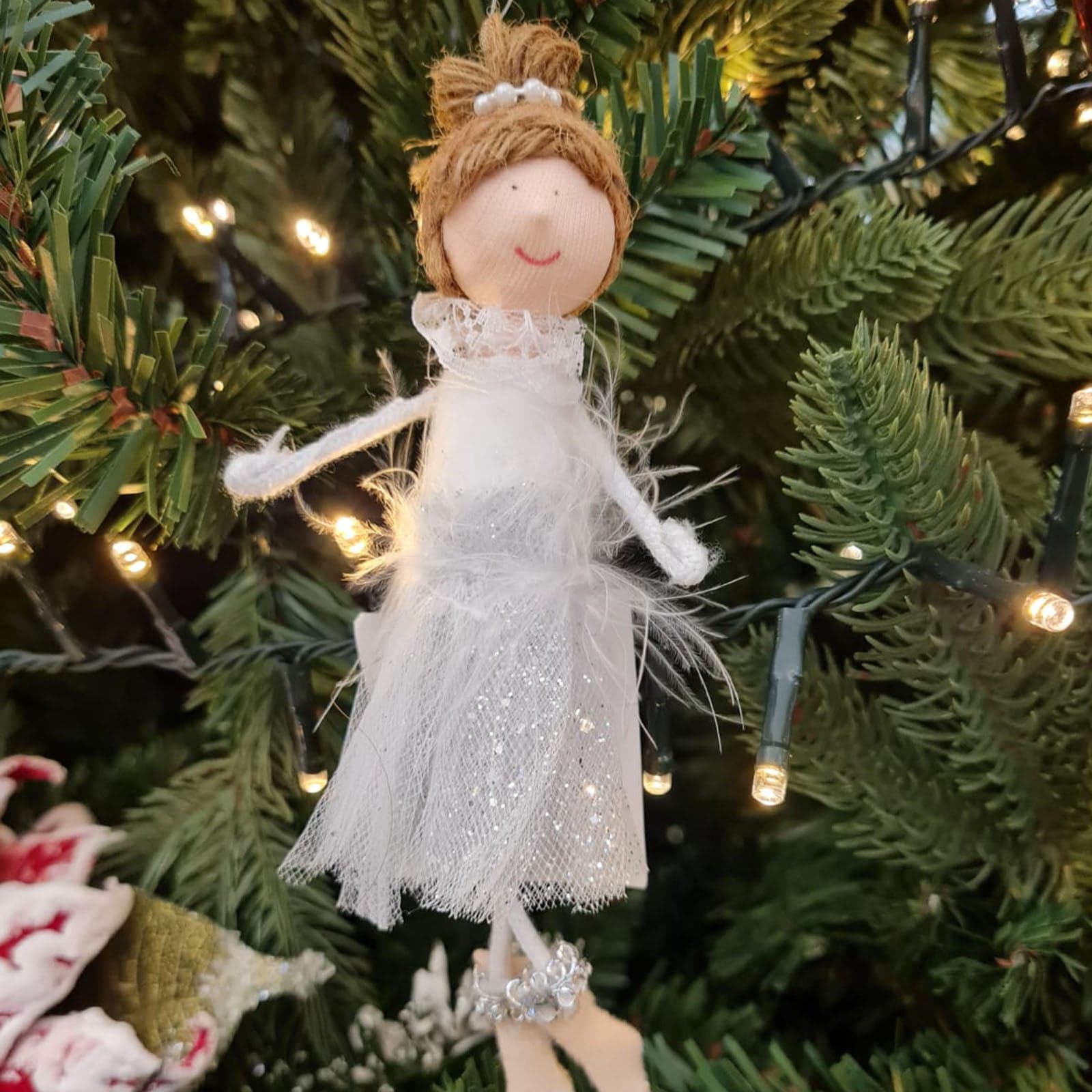 Pendaglio ballerina in pezza h 19 cm, pallina per albero di natale addobbi natalizi - 3