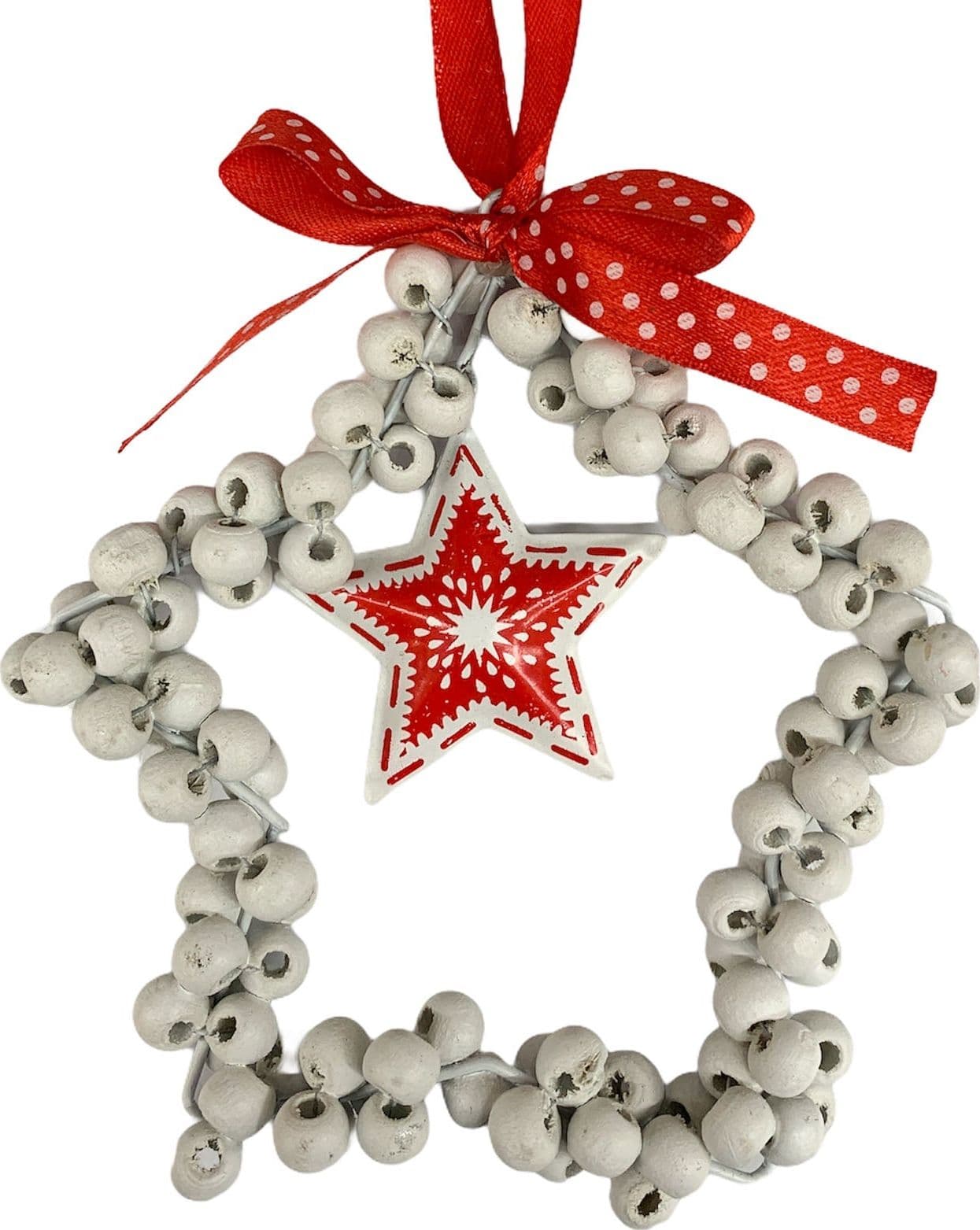 Pendaglio stella in legno e metallo Bianco h 11 cm, pallina per Albero di Natale addobbi natalizi - 2