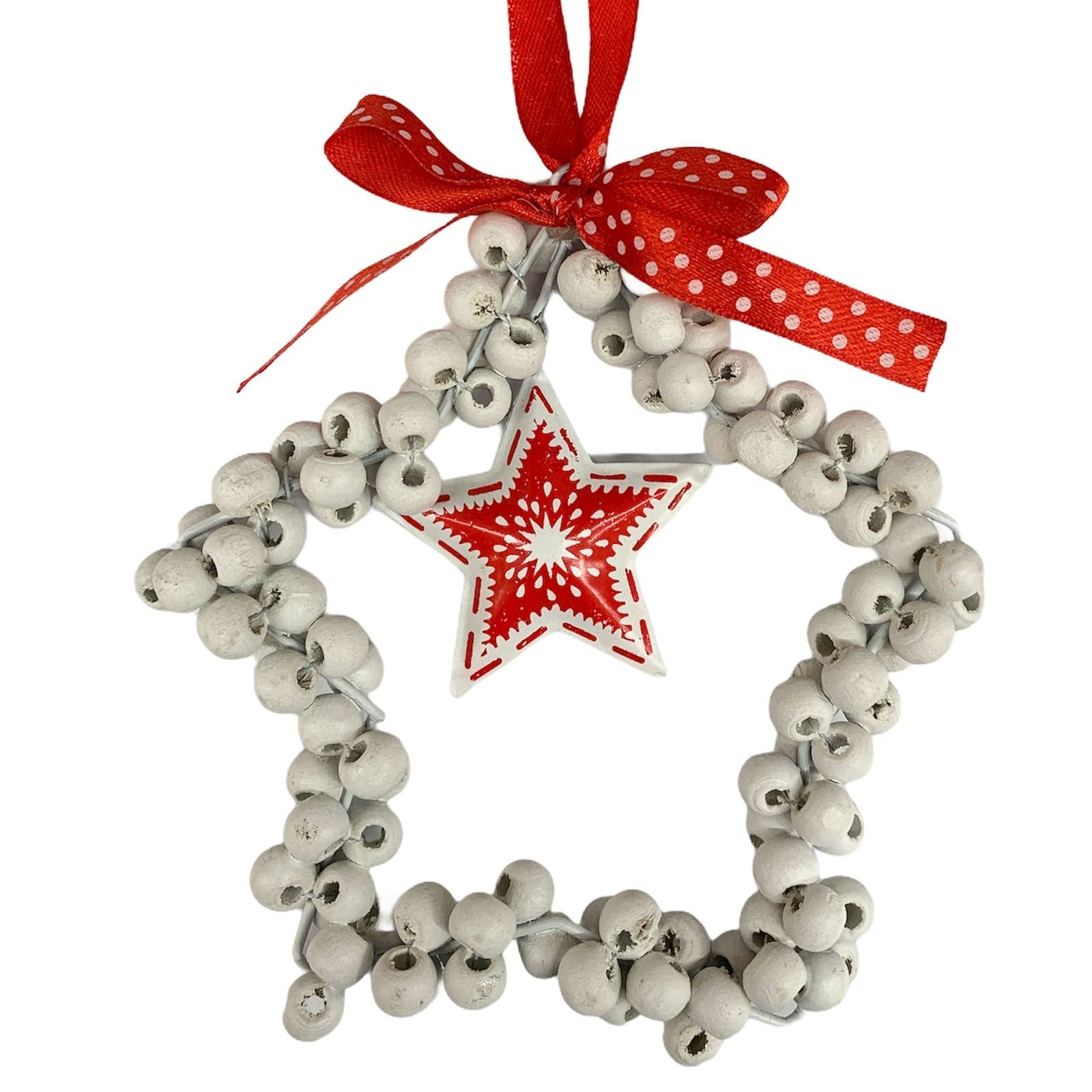 Pendaglio stella in legno e metallo Bianco h 11 cm, pallina per Albero di Natale addobbi natalizi - 2